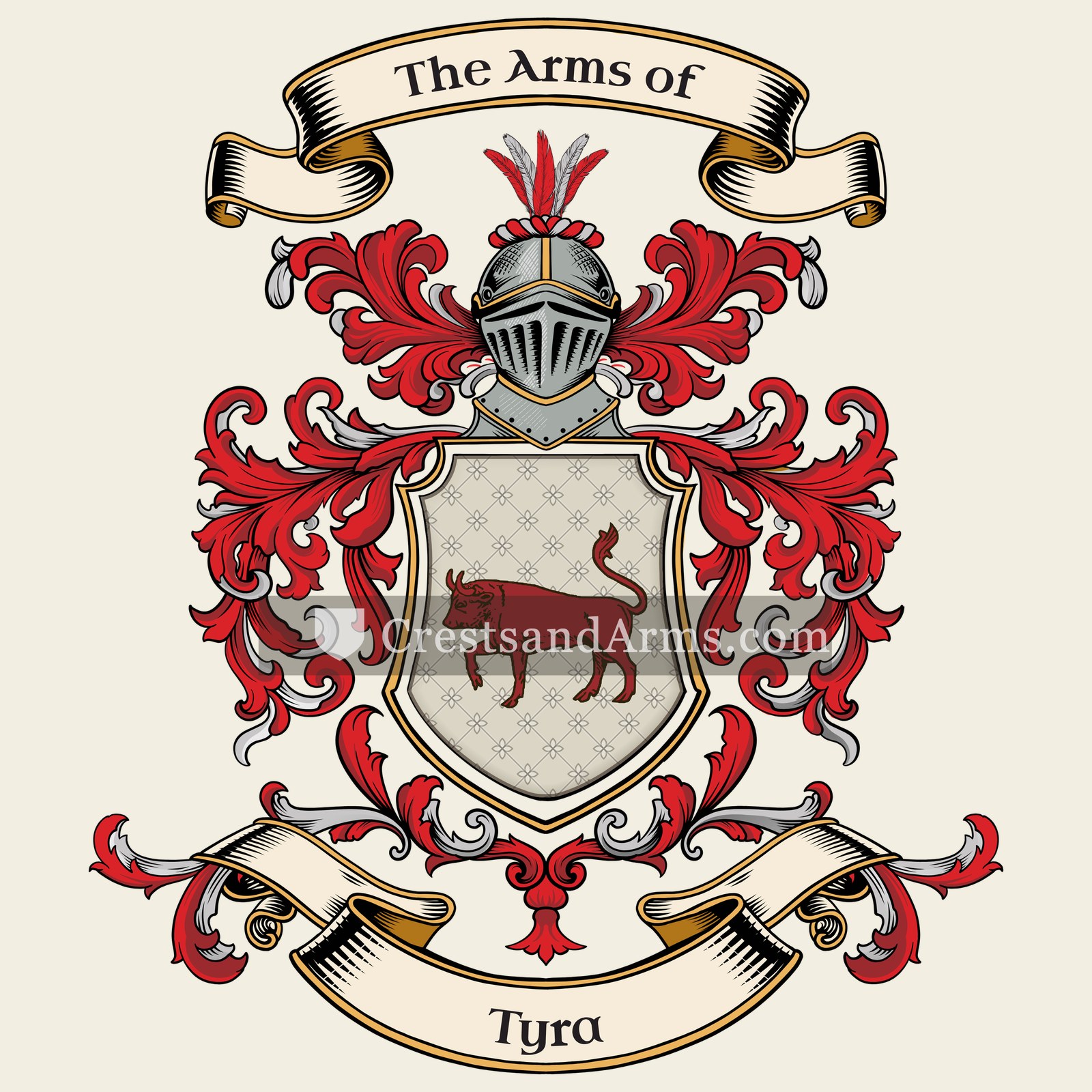 The Tyra coat of arms, drawn from the recorded blazon