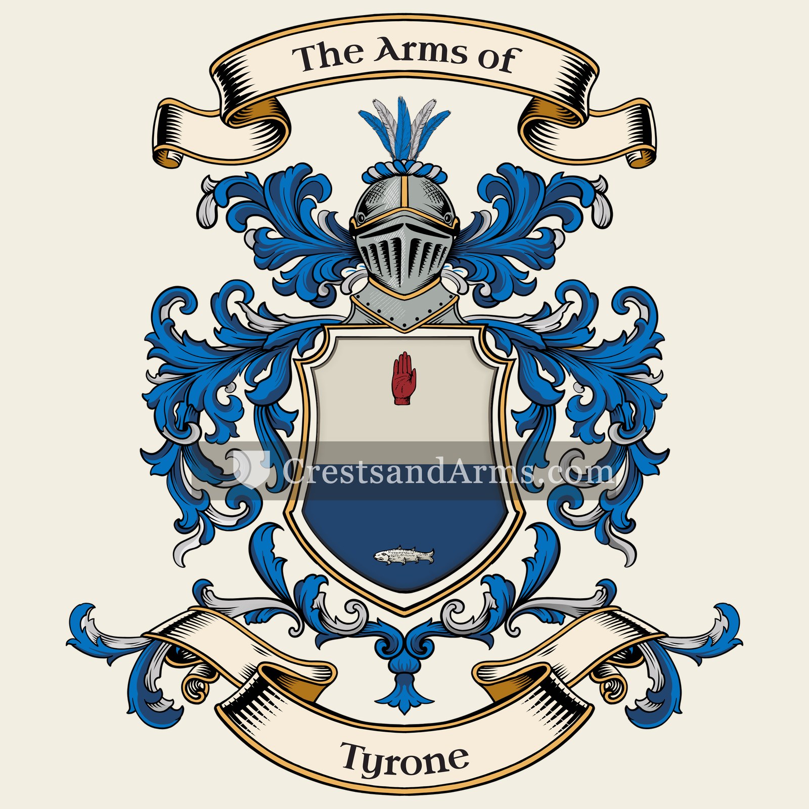 The Tyrone coat of arms, drawn from the recorded blazon