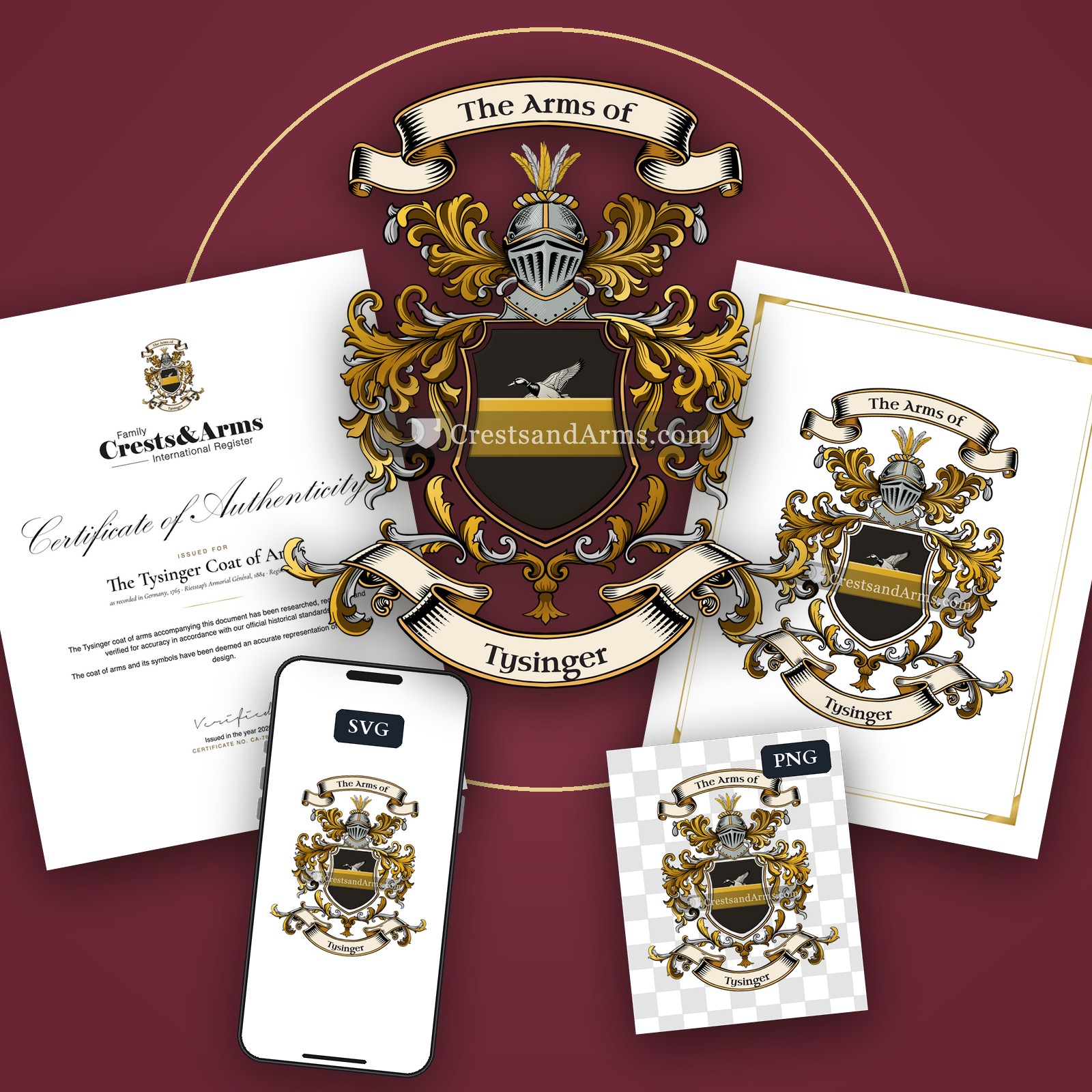 The Tysinger arms on the coat of arms — digital pack