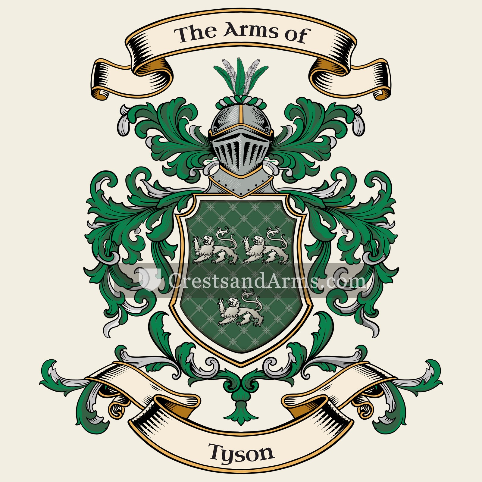 The Tyson coat of arms, drawn from the recorded blazon