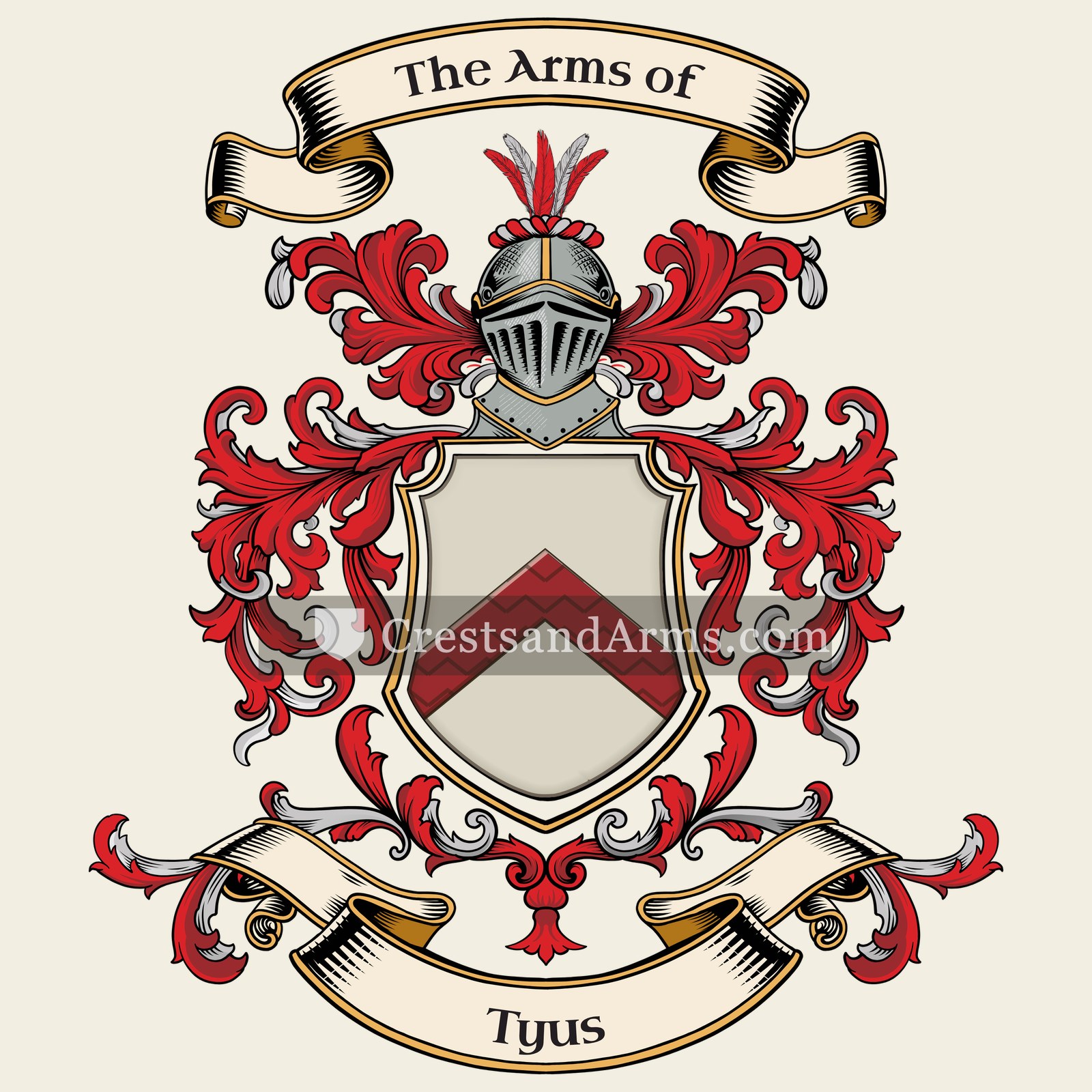 The Tyus coat of arms, drawn from the recorded blazon