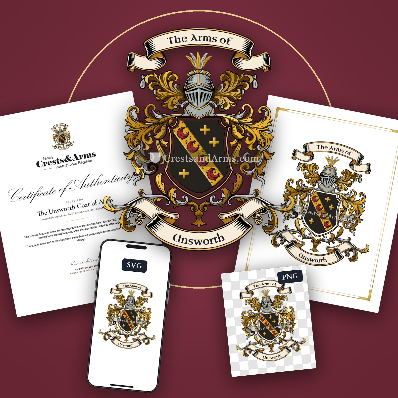 The Unsworth arms on the coat of arms — digital pack