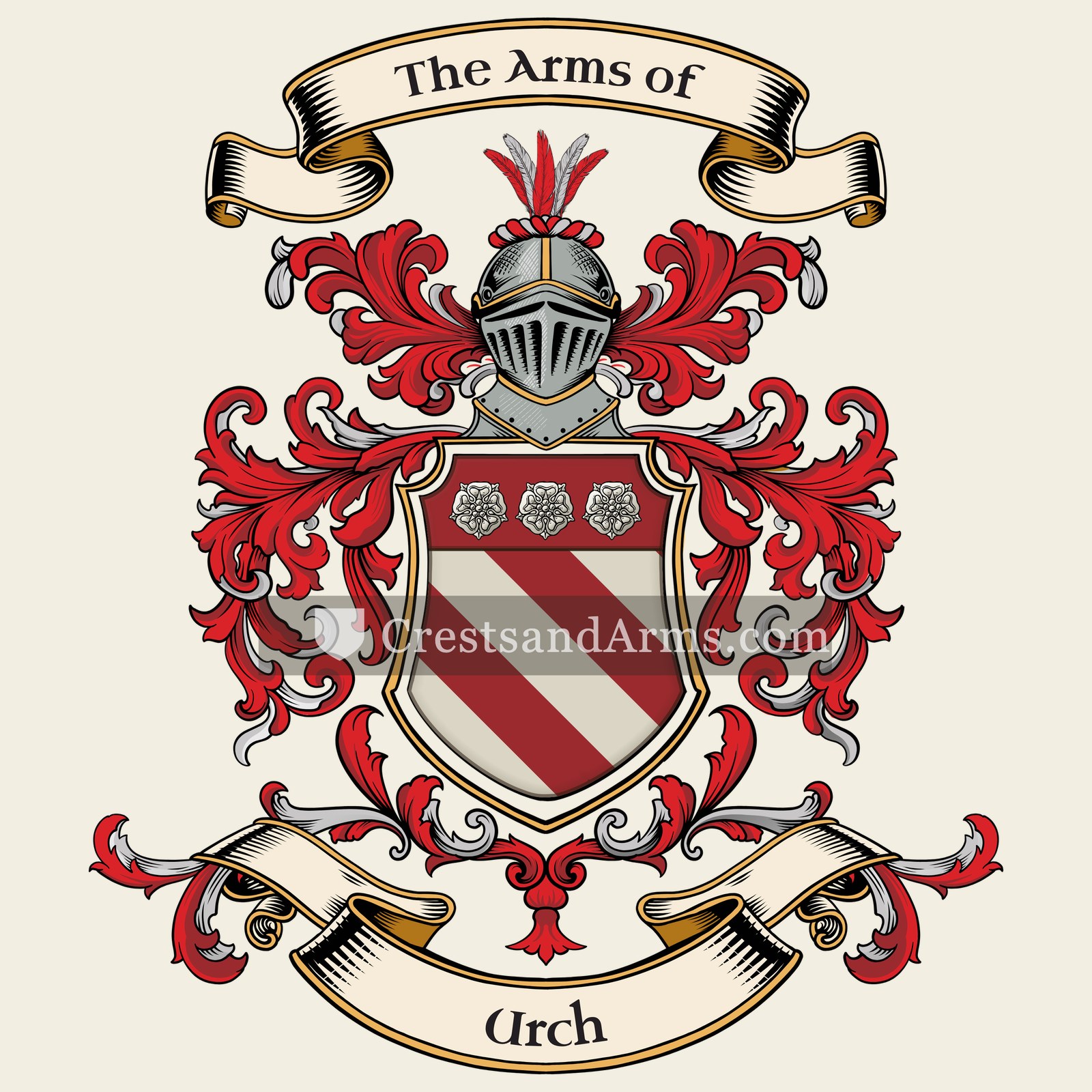 The Urch coat of arms, drawn from the recorded blazon