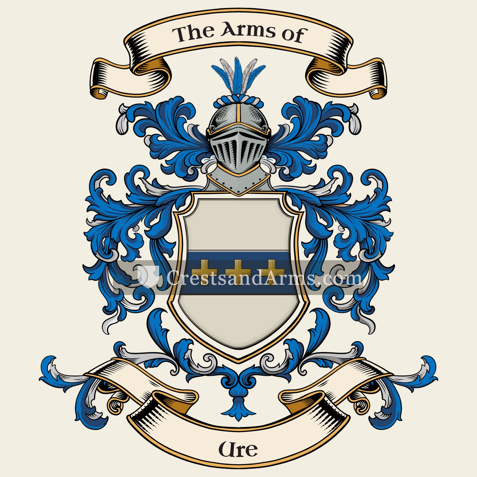 The Ure coat of arms, drawn from the recorded blazon