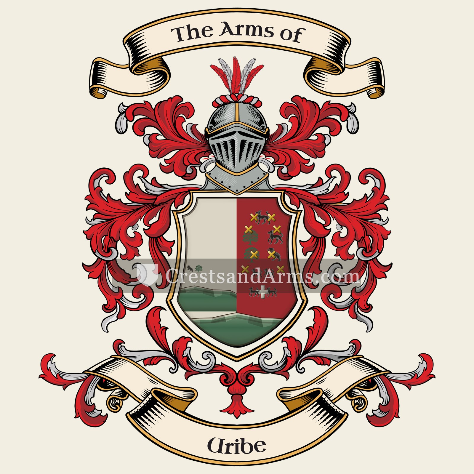 The Uribe coat of arms, drawn from the recorded blazon