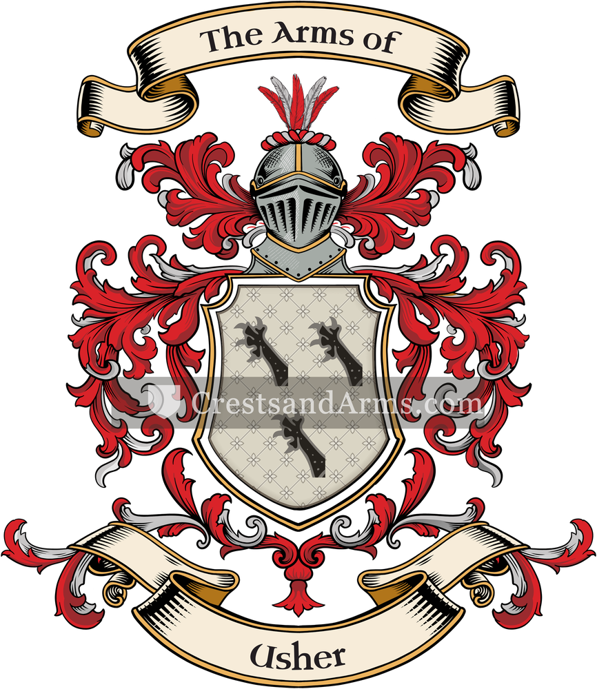 The Usher coat of arms, drawn from the recorded blazon