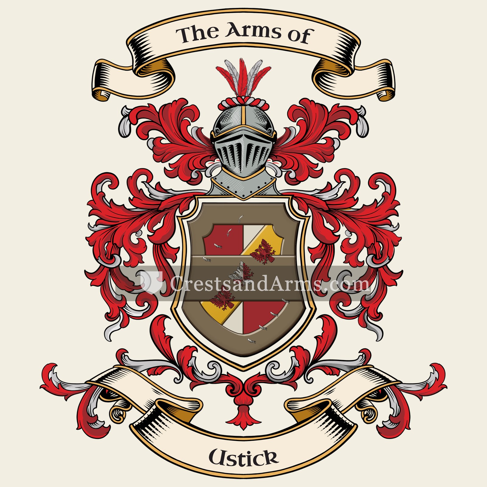 The Ustick coat of arms, drawn from the recorded blazon