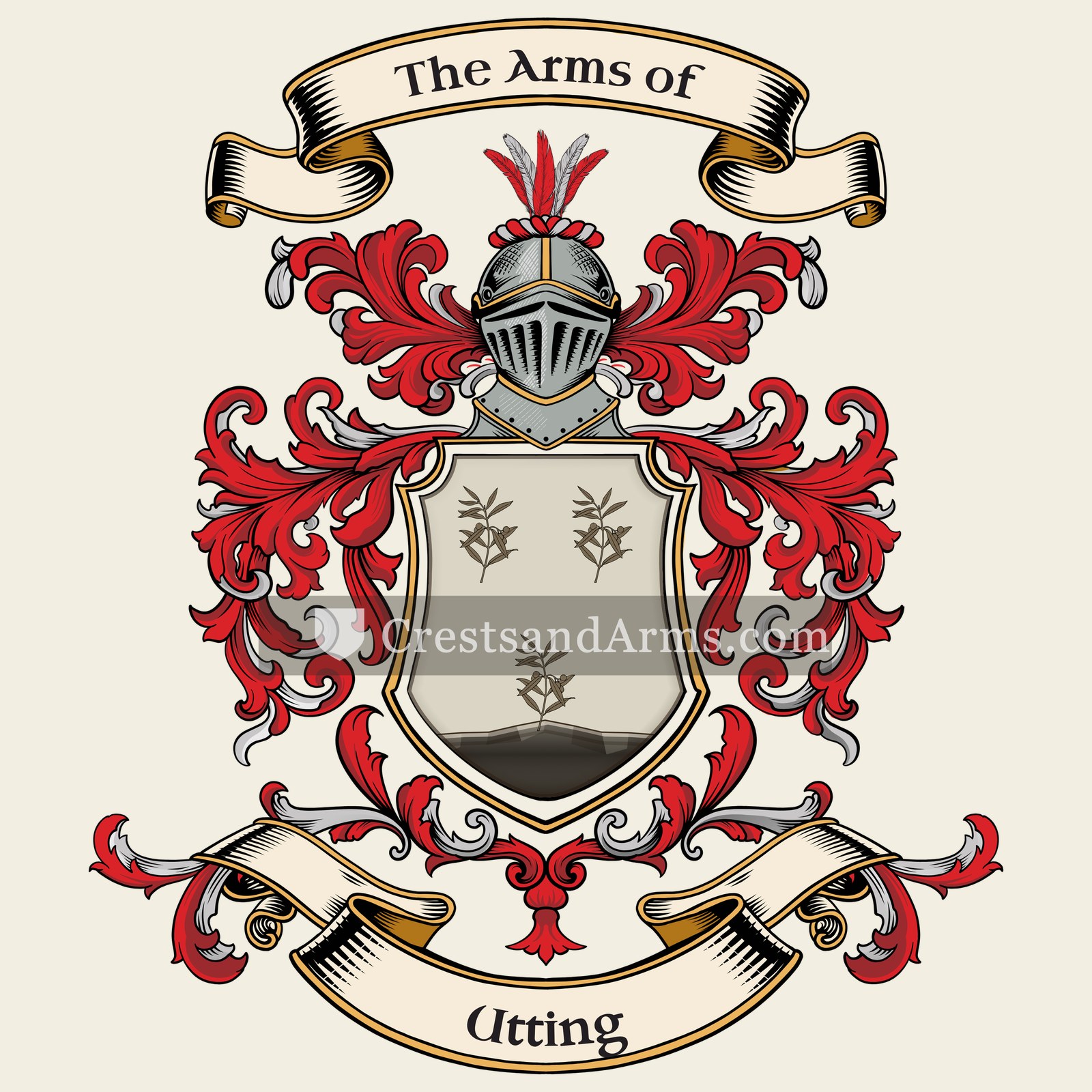 The Utting coat of arms, drawn from the recorded blazon