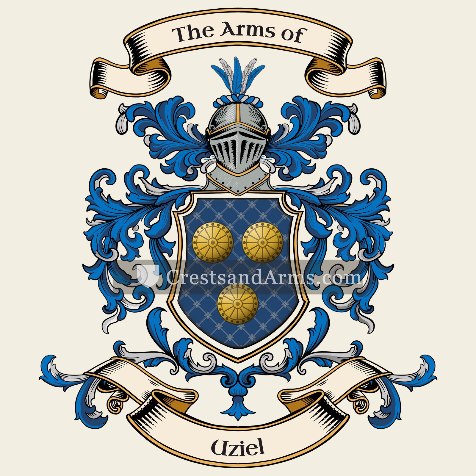 The Uziel coat of arms, drawn from the recorded blazon