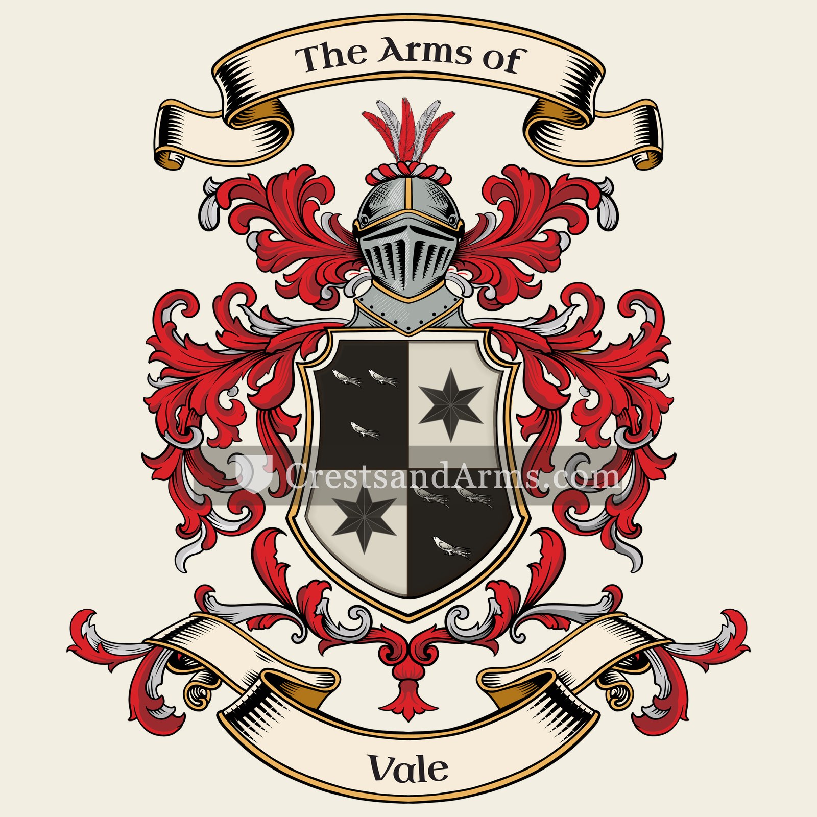 The Vale coat of arms, drawn from the recorded blazon