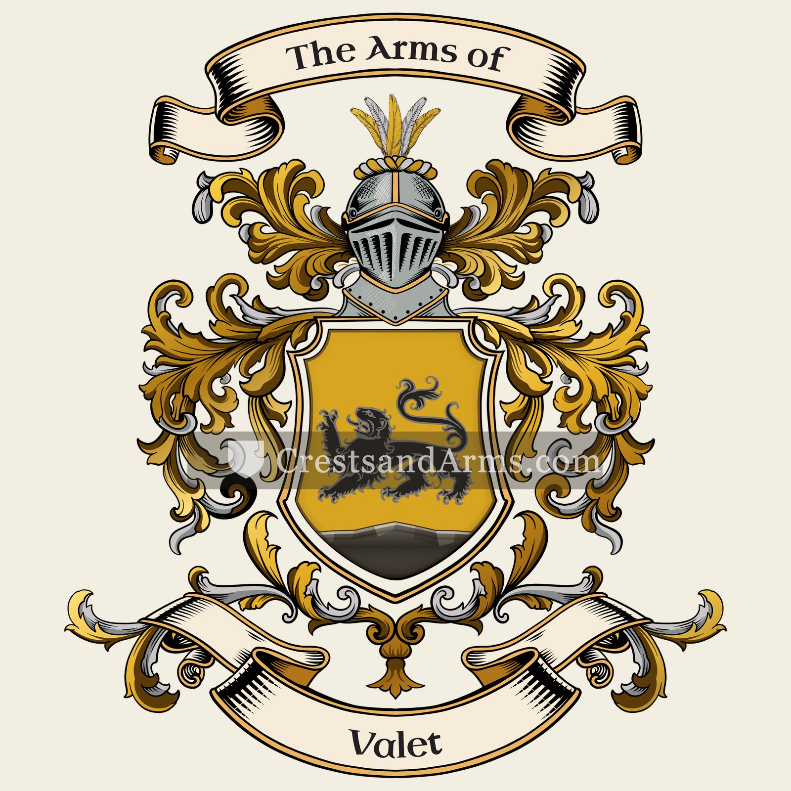 The Valet coat of arms, drawn from the recorded blazon