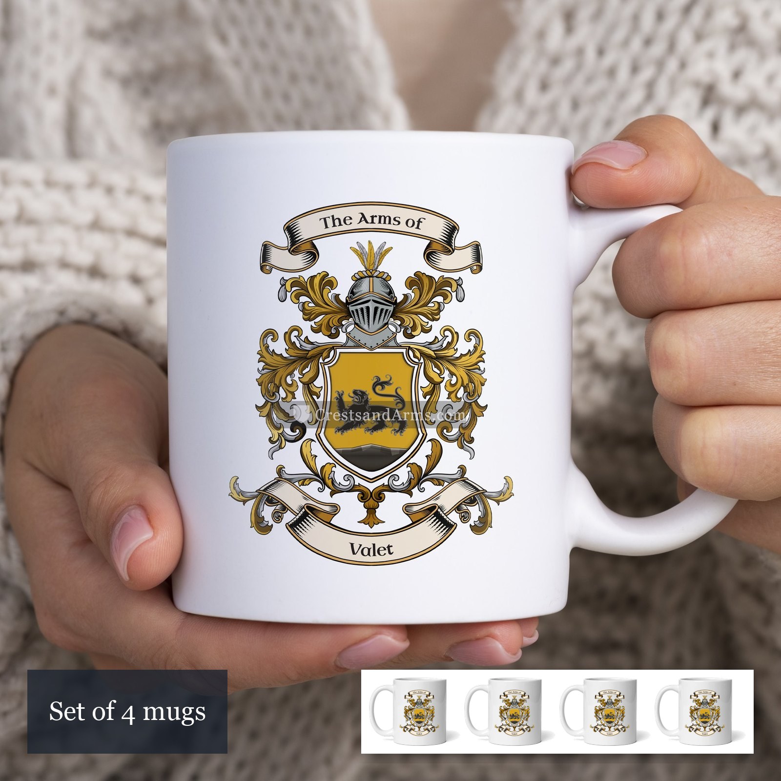 The Valet arms on the set of 4 mugs