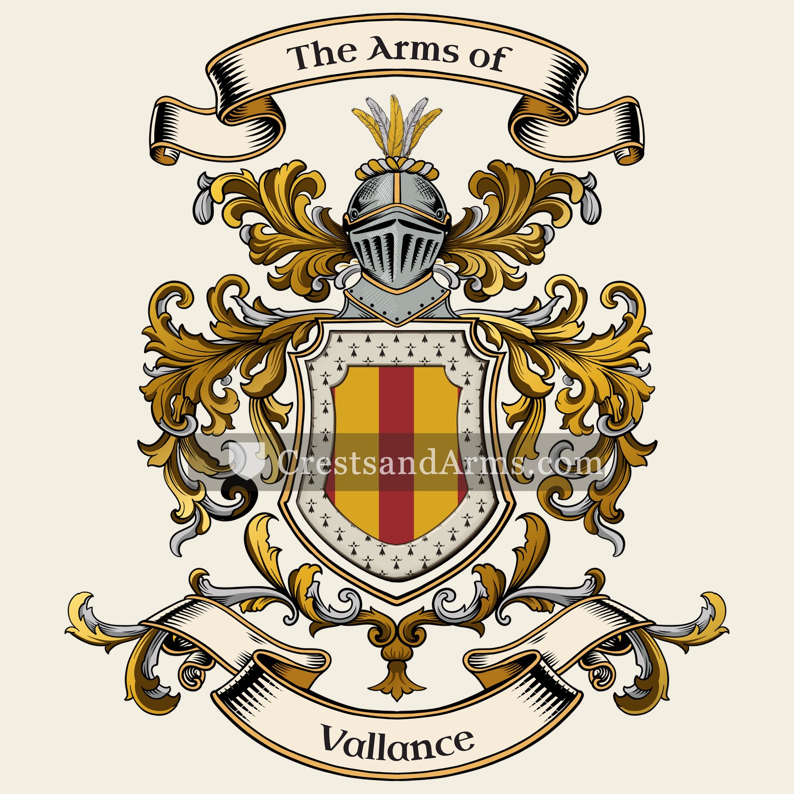 The Vallance coat of arms, drawn from the recorded blazon