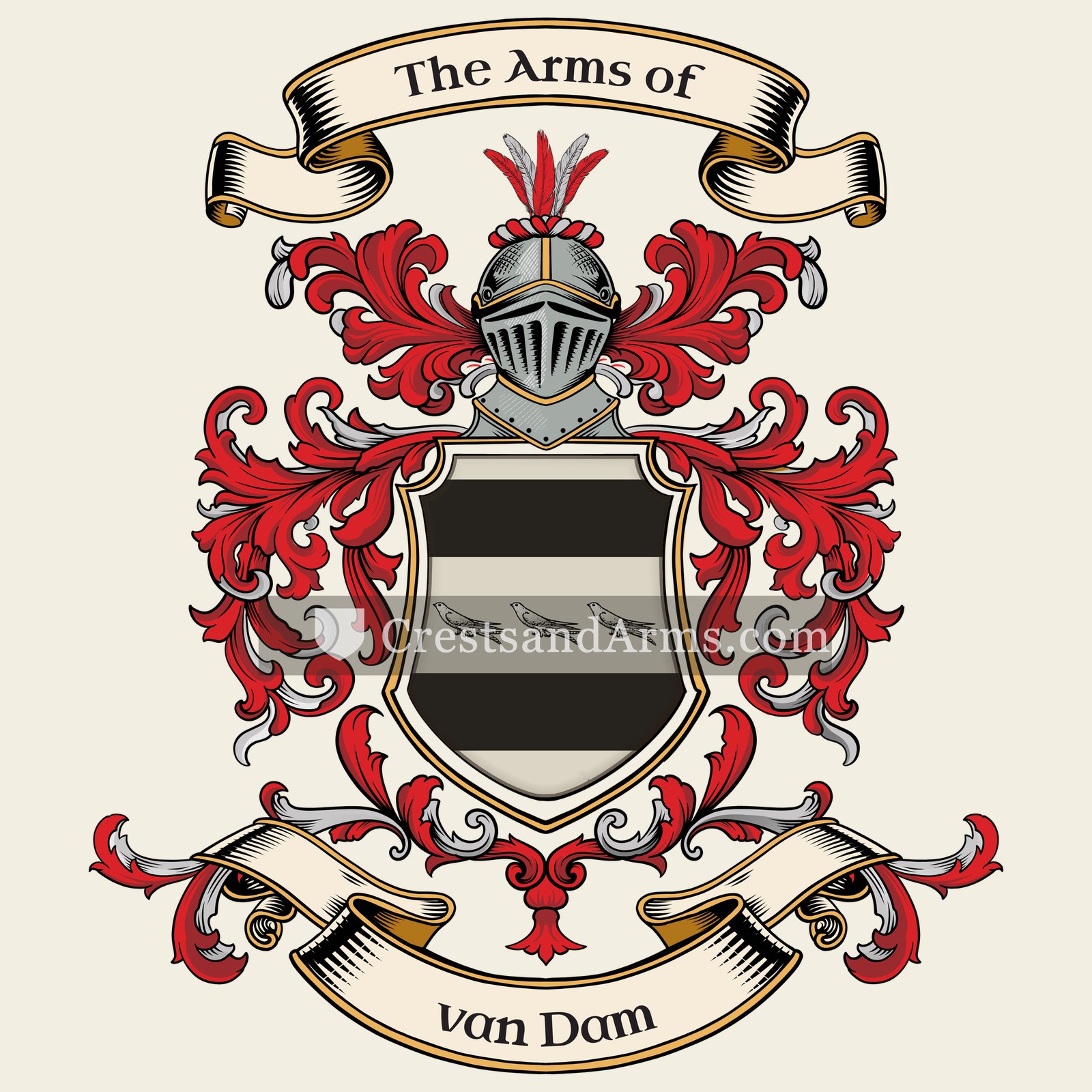 The van Dam coat of arms, drawn from the recorded blazon