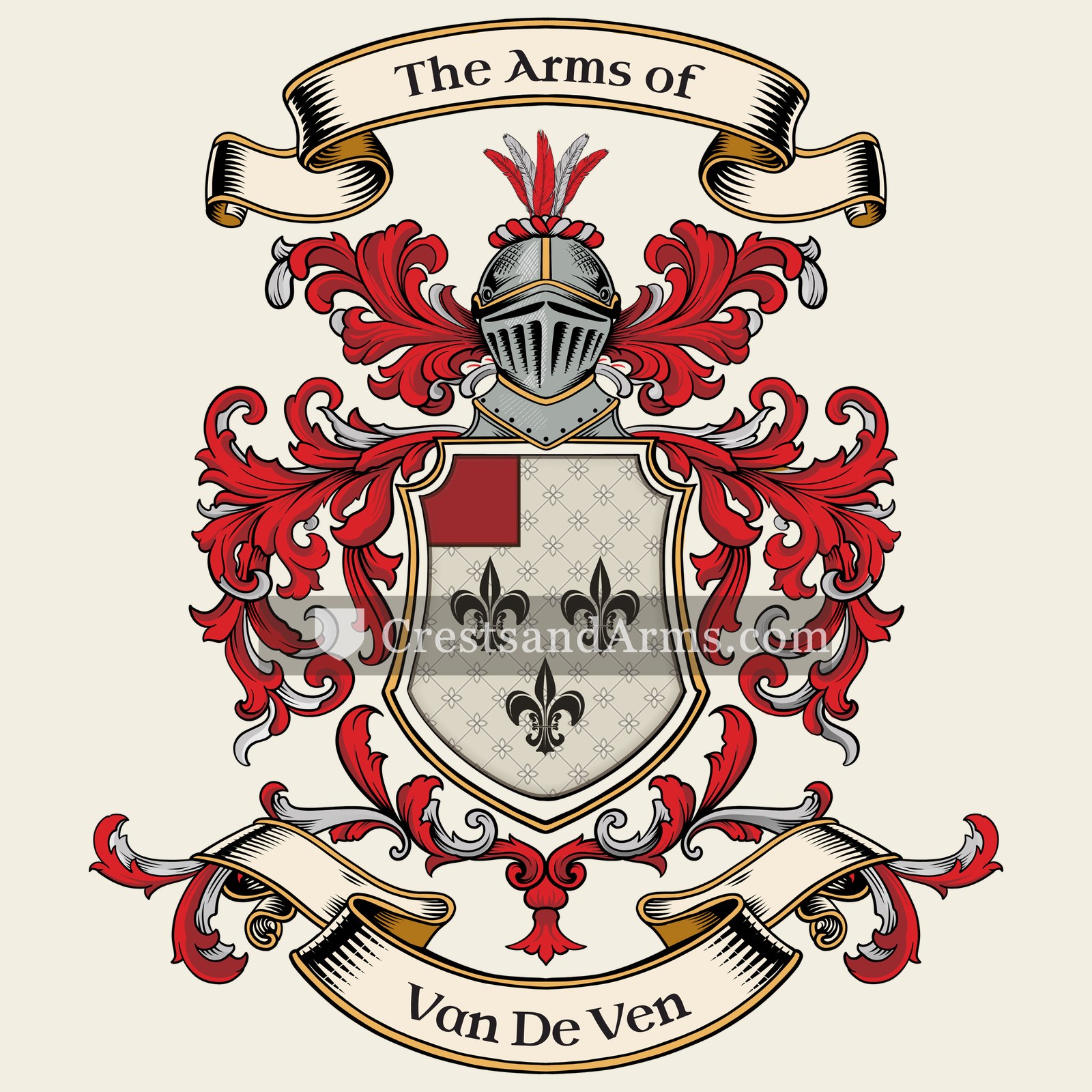 The Van De Ven coat of arms, drawn from the recorded blazon