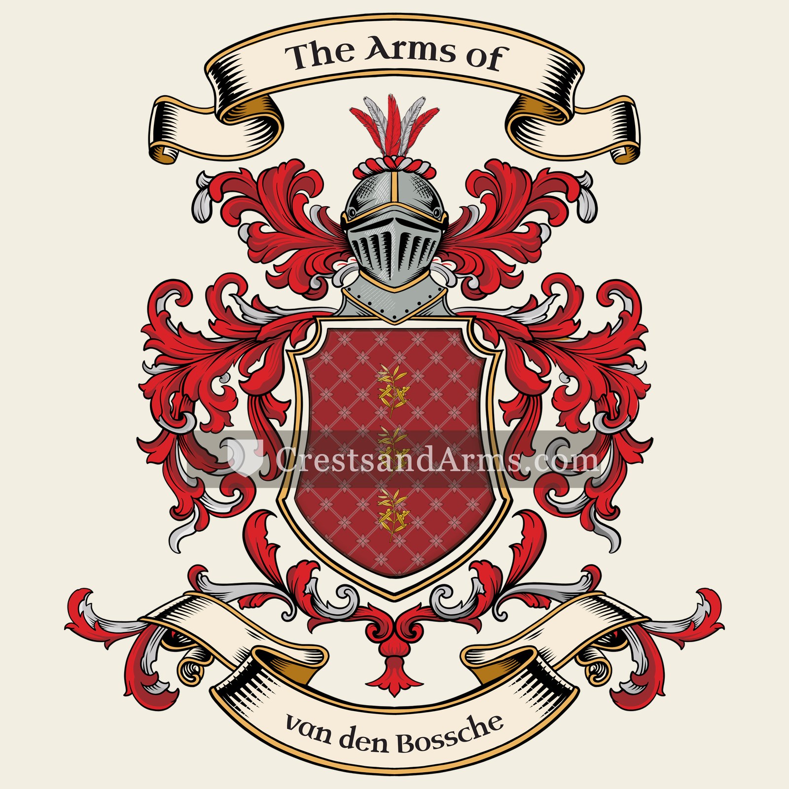 The van den Bossche coat of arms, drawn from the recorded blazon