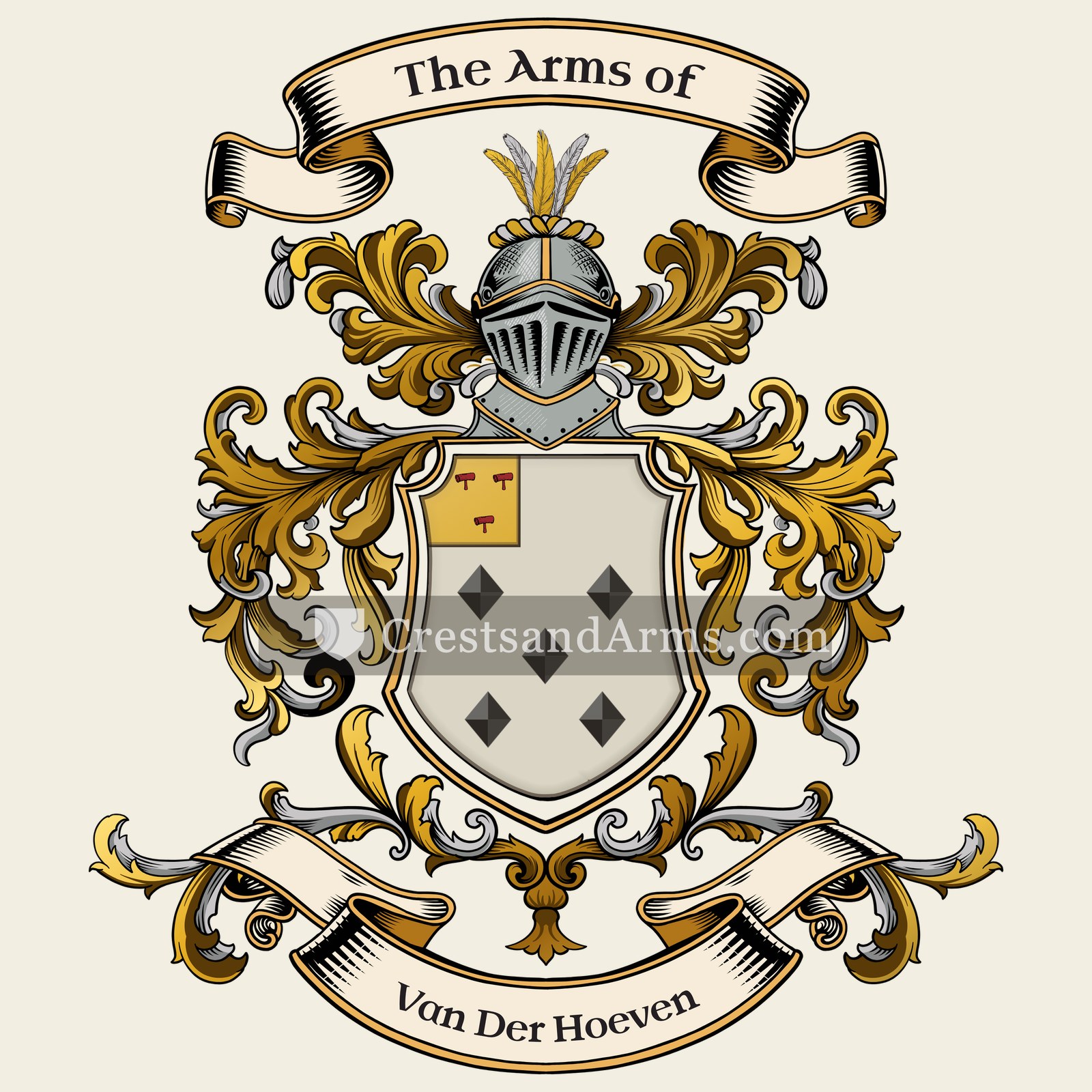 The Van Der Hoeven coat of arms, drawn from the recorded blazon