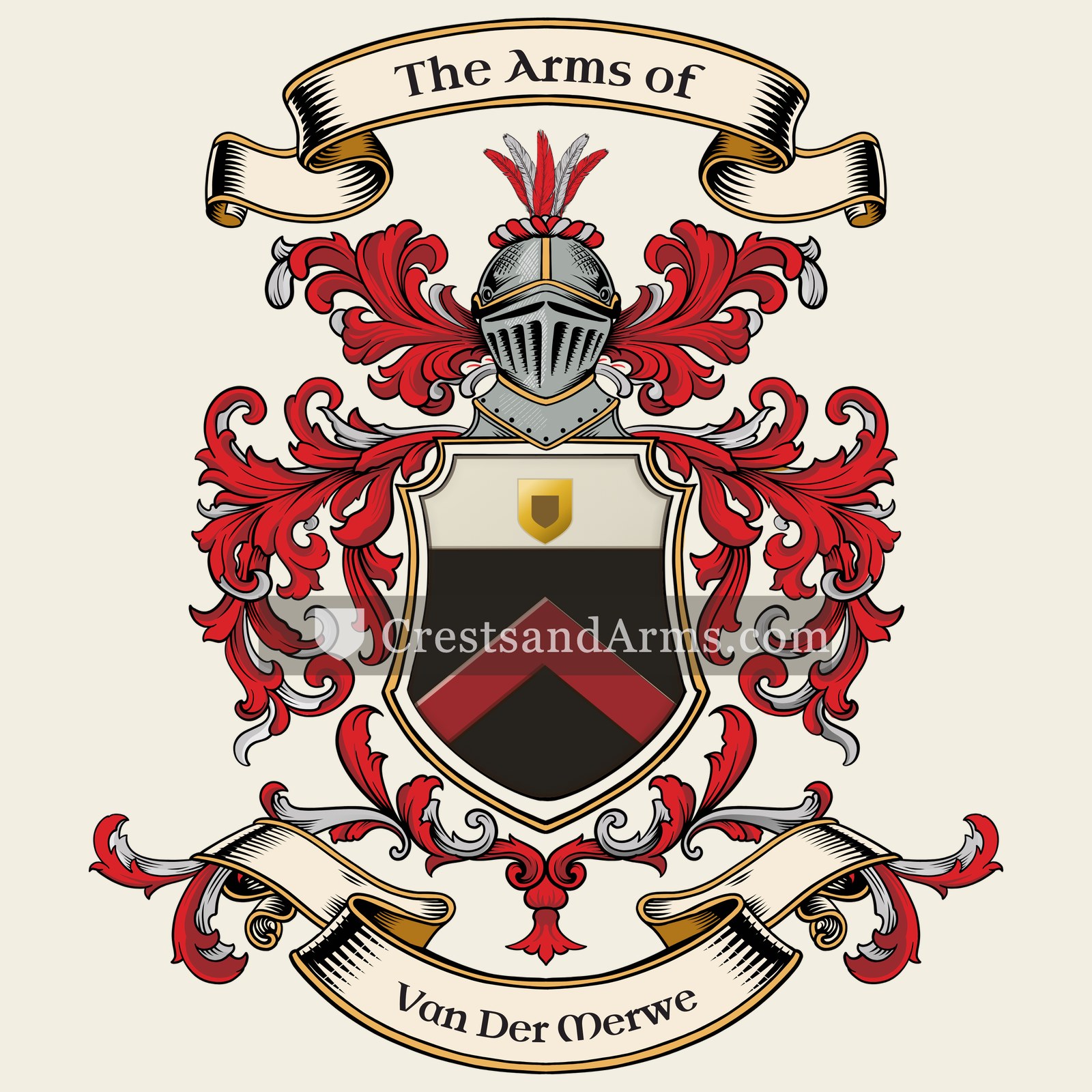The Van Der Merwe coat of arms, drawn from the recorded blazon