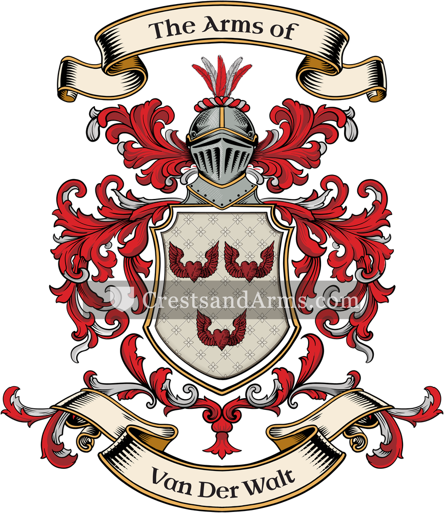 The Van Der Walt coat of arms, drawn from the recorded blazon
