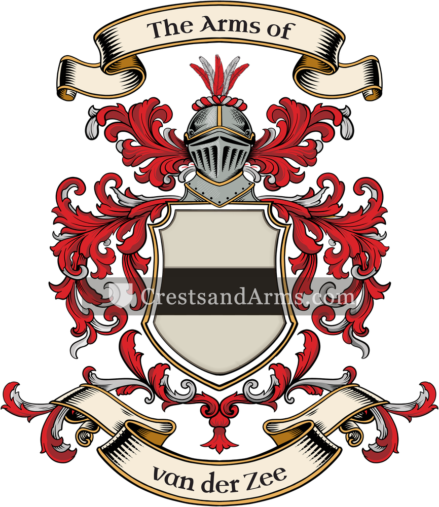 The van der Zee coat of arms, drawn from the recorded blazon