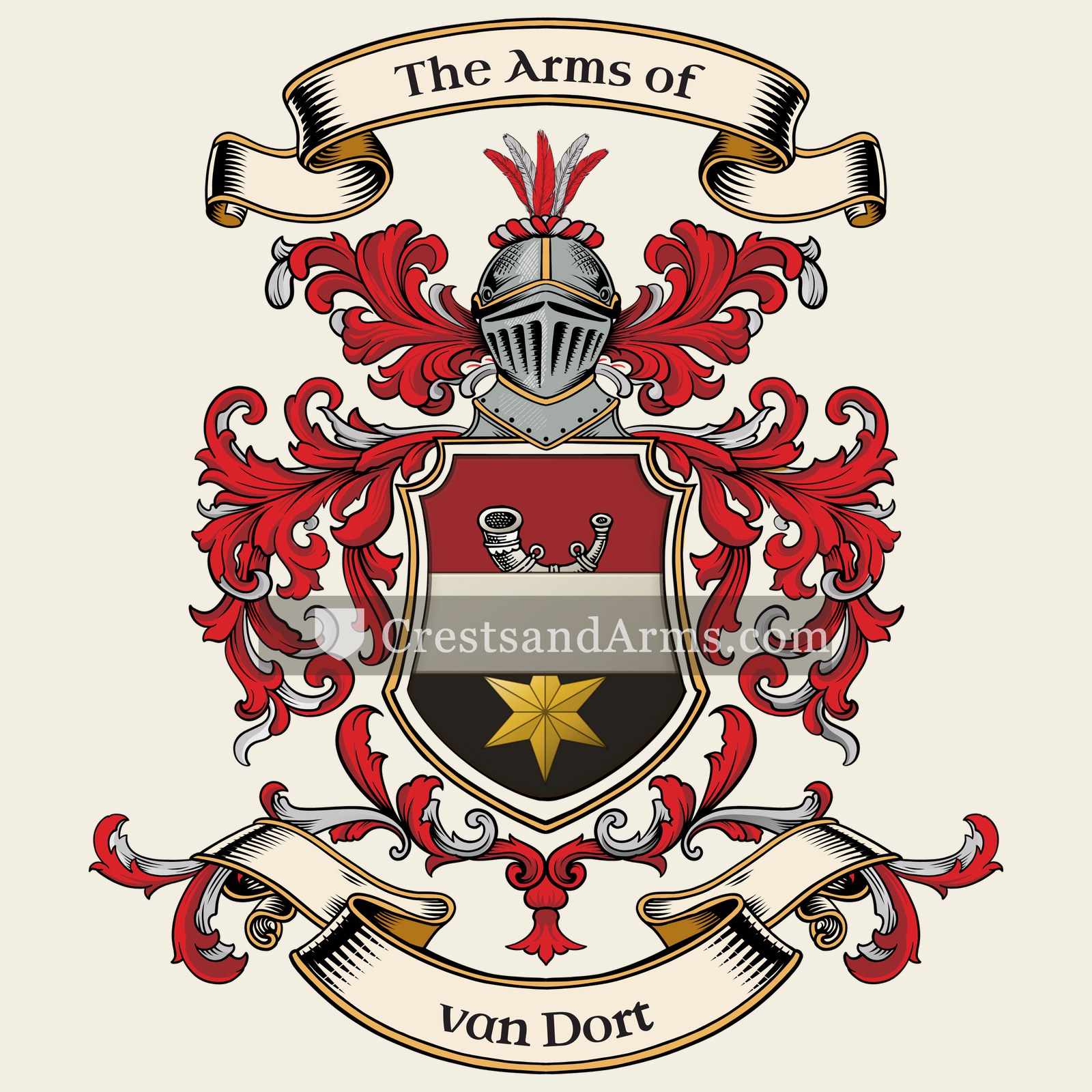 The van Dort coat of arms, drawn from the recorded blazon
