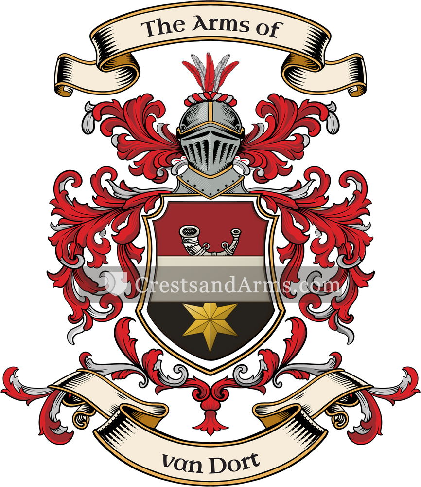 The van Dort coat of arms, drawn from the recorded blazon