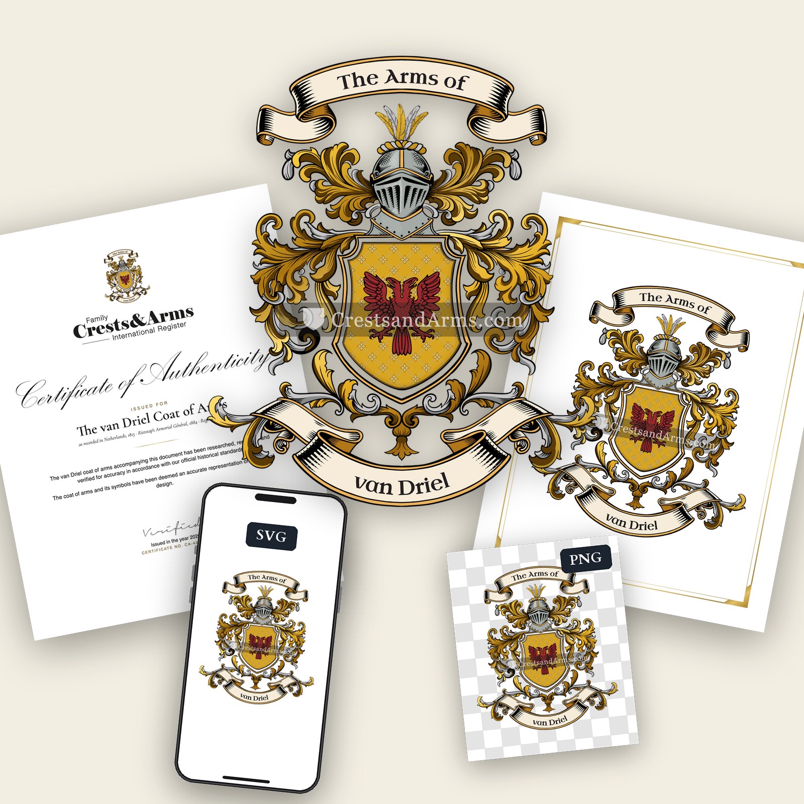 The van Driel arms on the coat of arms — digital pack