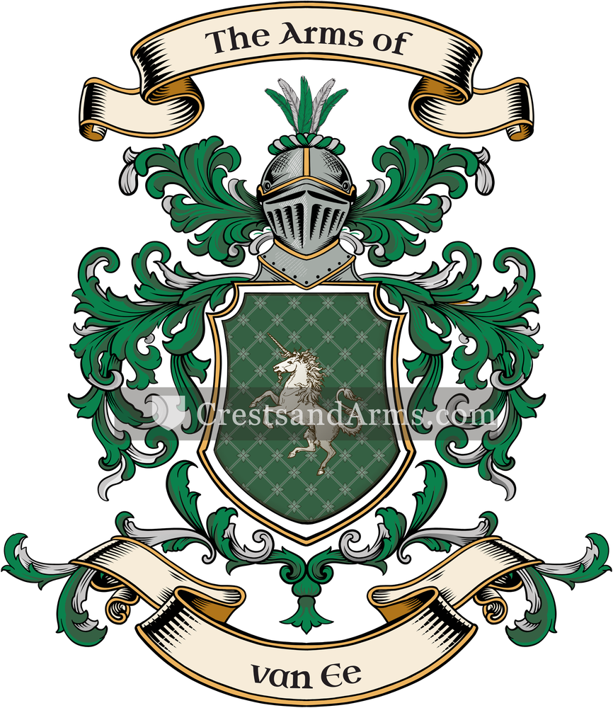 The van Ee coat of arms, drawn from the recorded blazon