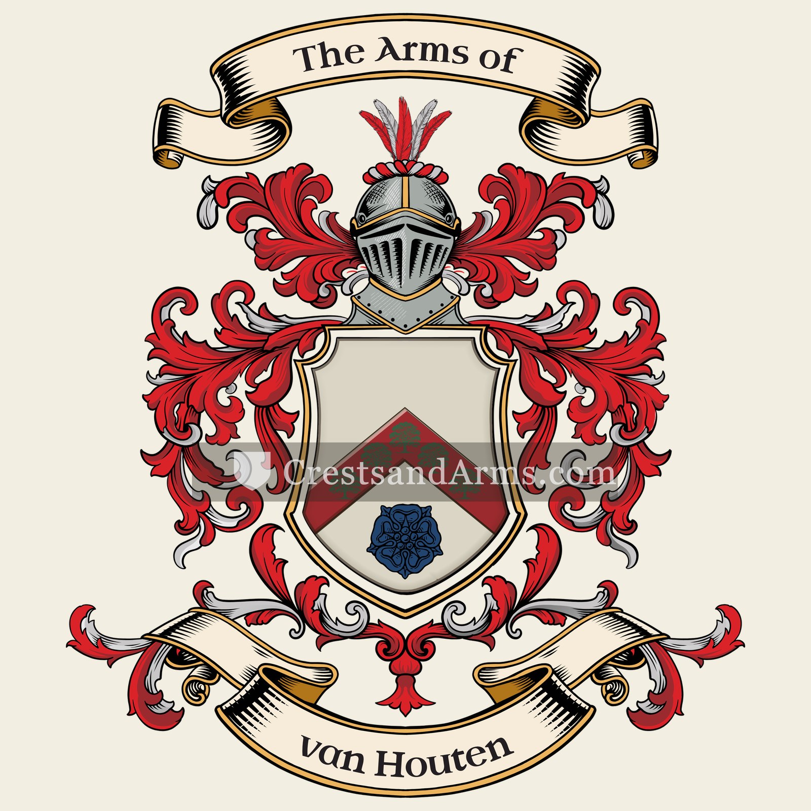 The van Houten coat of arms, drawn from the recorded blazon
