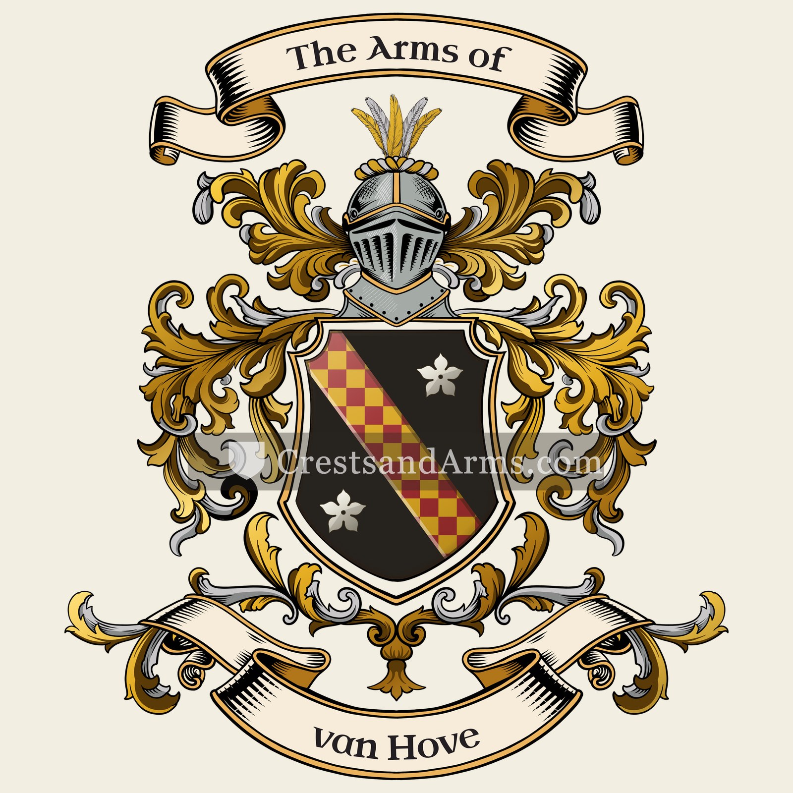 The van Hove coat of arms, drawn from the recorded blazon