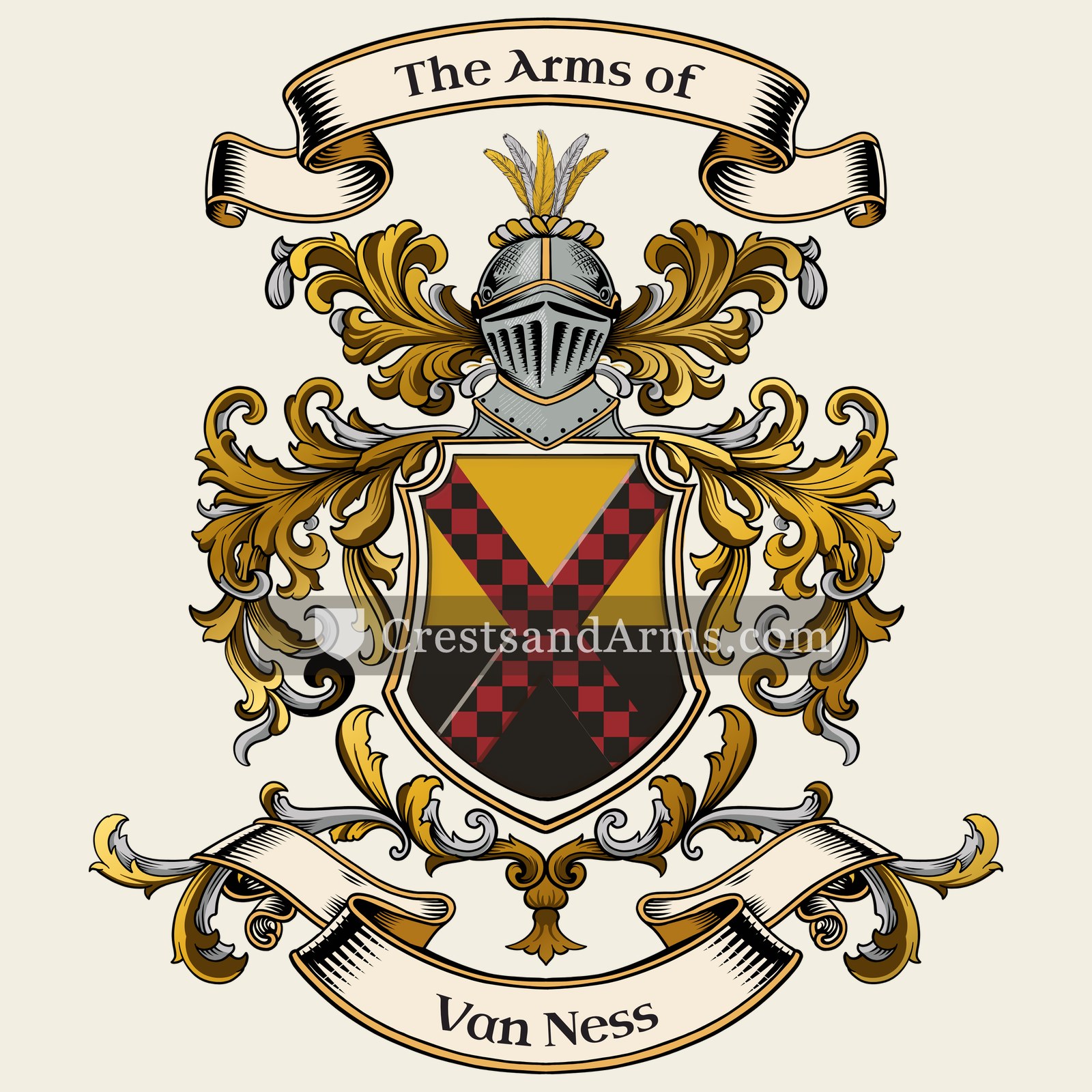 The Van Ness coat of arms, drawn from the recorded blazon