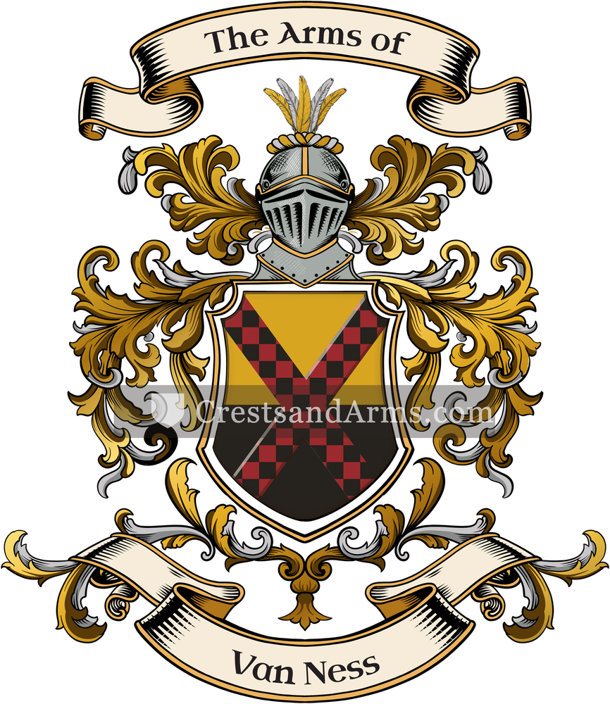 The Van Ness coat of arms, drawn from the recorded blazon
