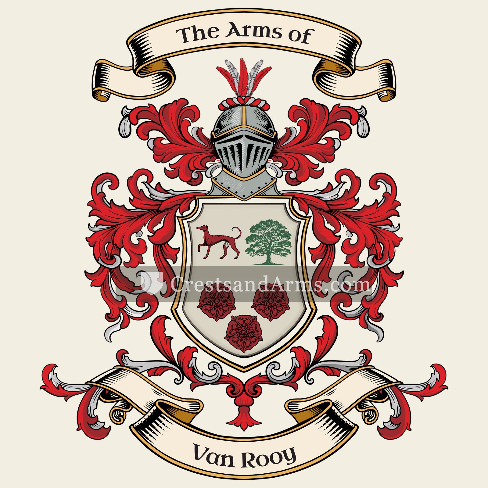 The Van Rooy coat of arms, drawn from the recorded blazon