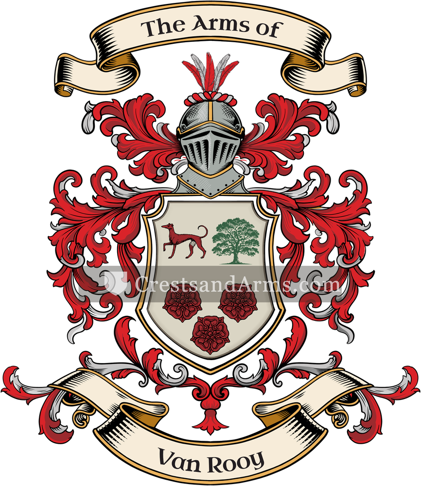 The Van Rooy coat of arms, drawn from the recorded blazon