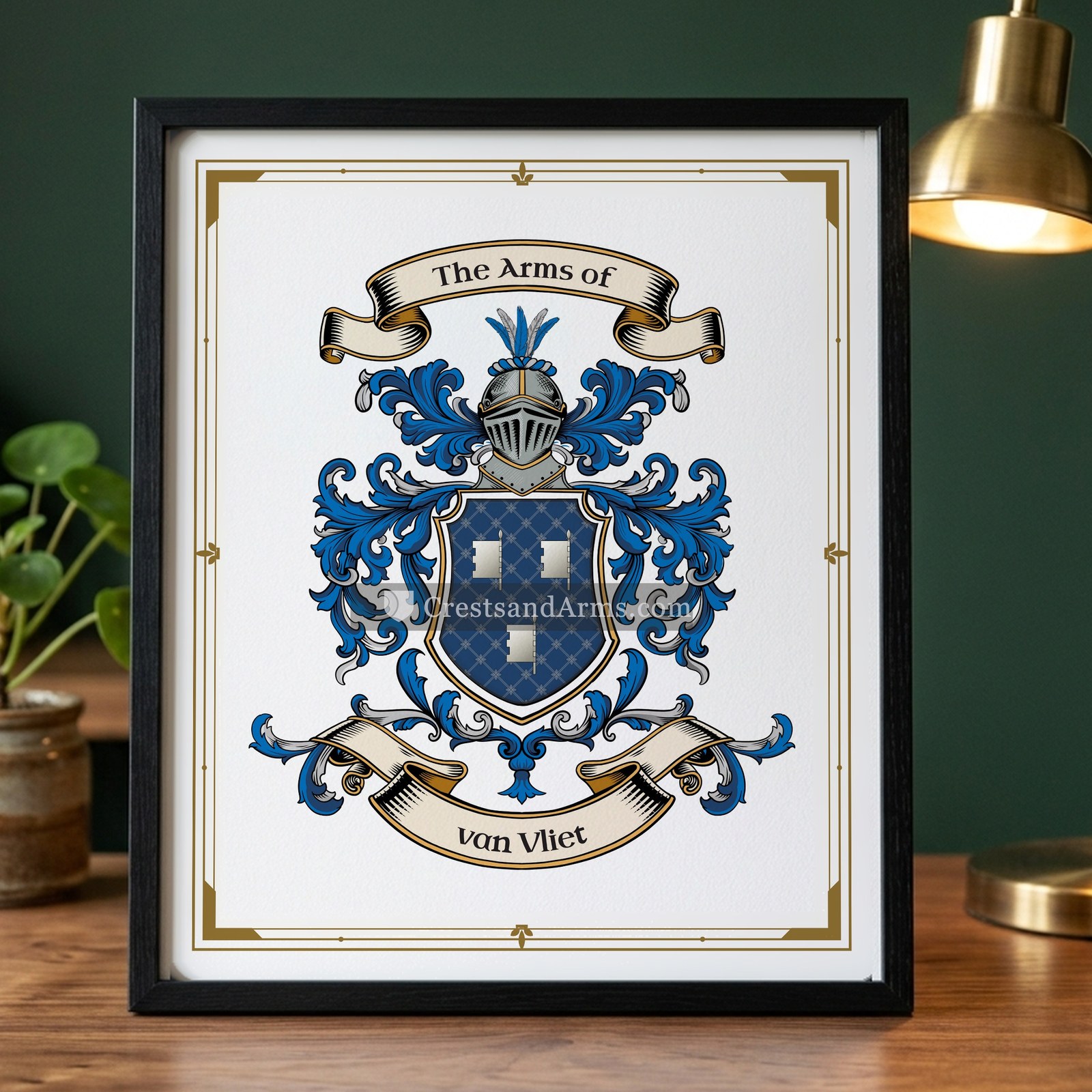 The van Vliet arms on the framed, black wood