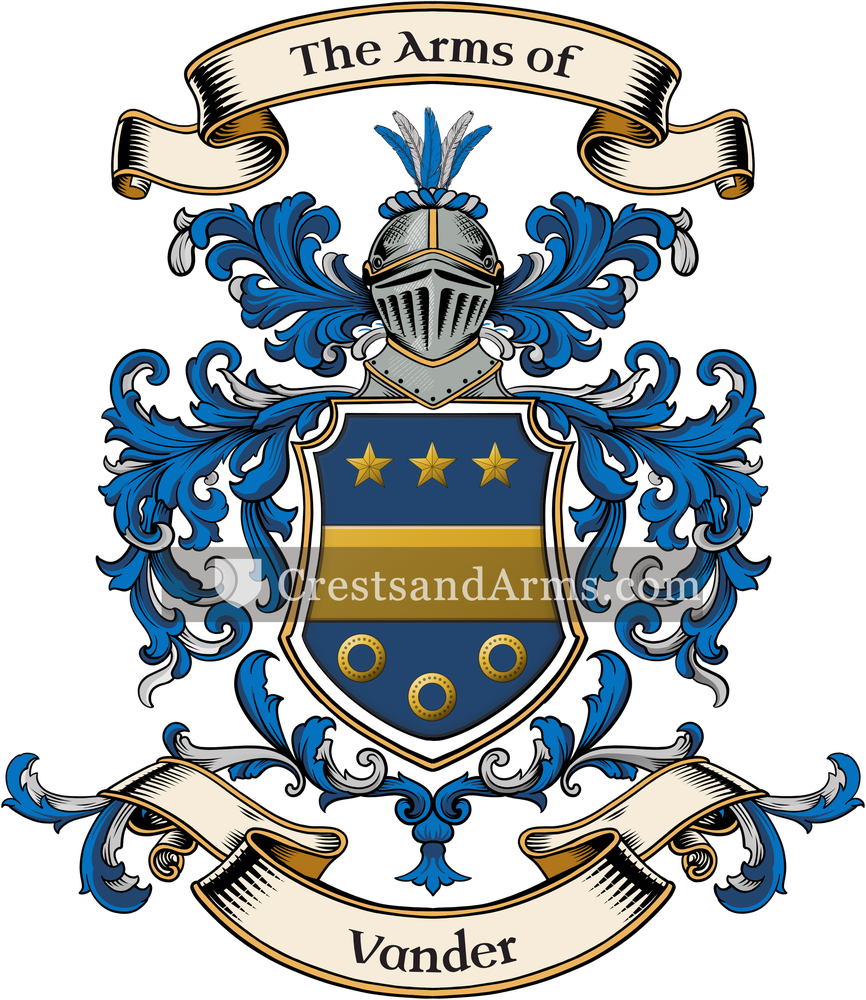 The Vander coat of arms, drawn from the recorded blazon