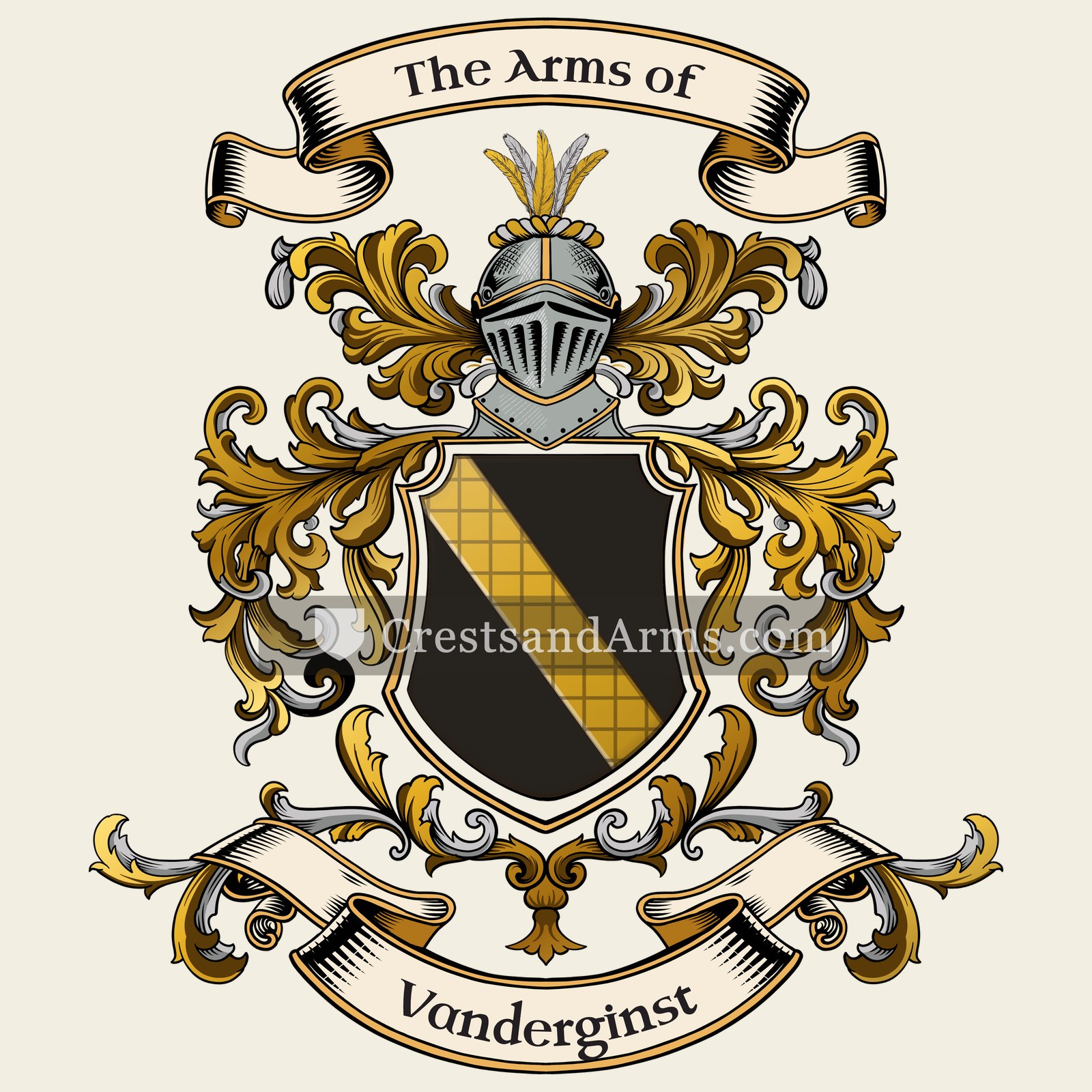 The Vanderginst coat of arms, drawn from the recorded blazon