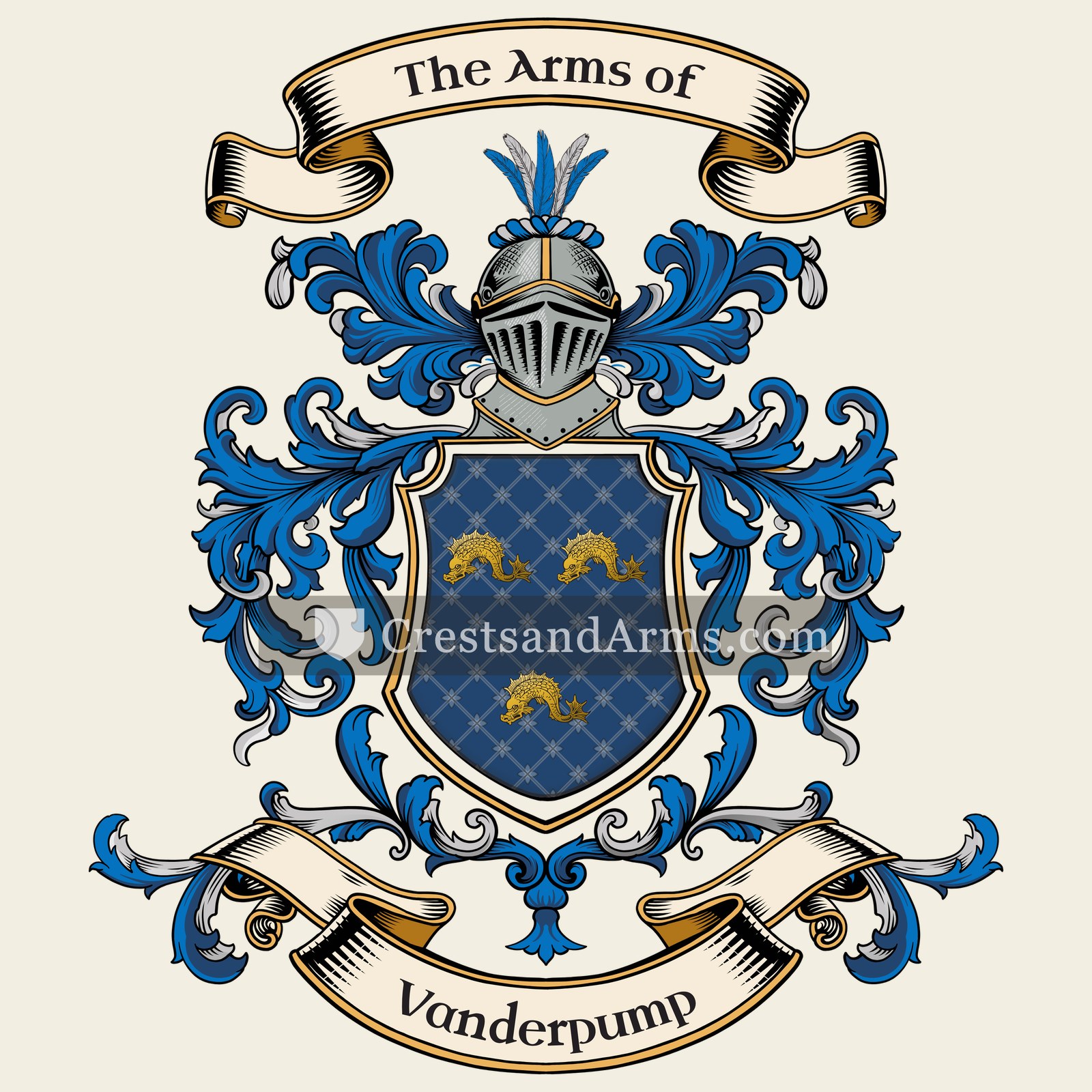 The Vanderpump coat of arms, drawn from the recorded blazon