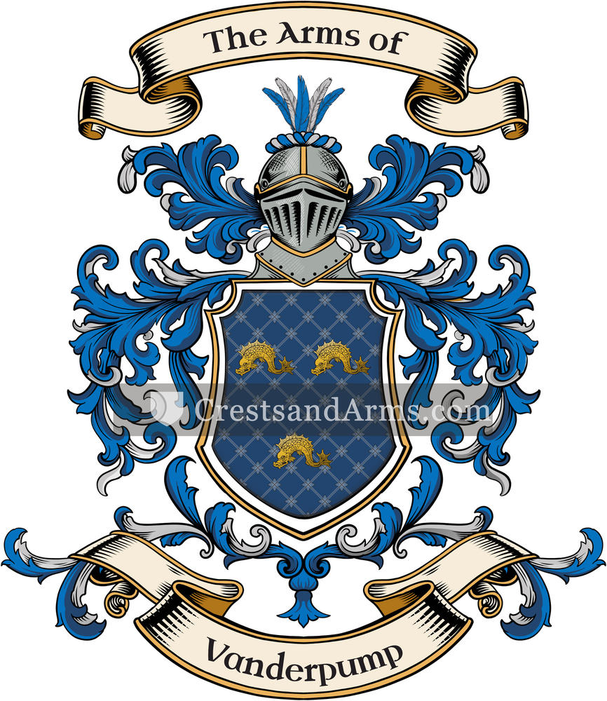 The Vanderpump coat of arms, drawn from the recorded blazon