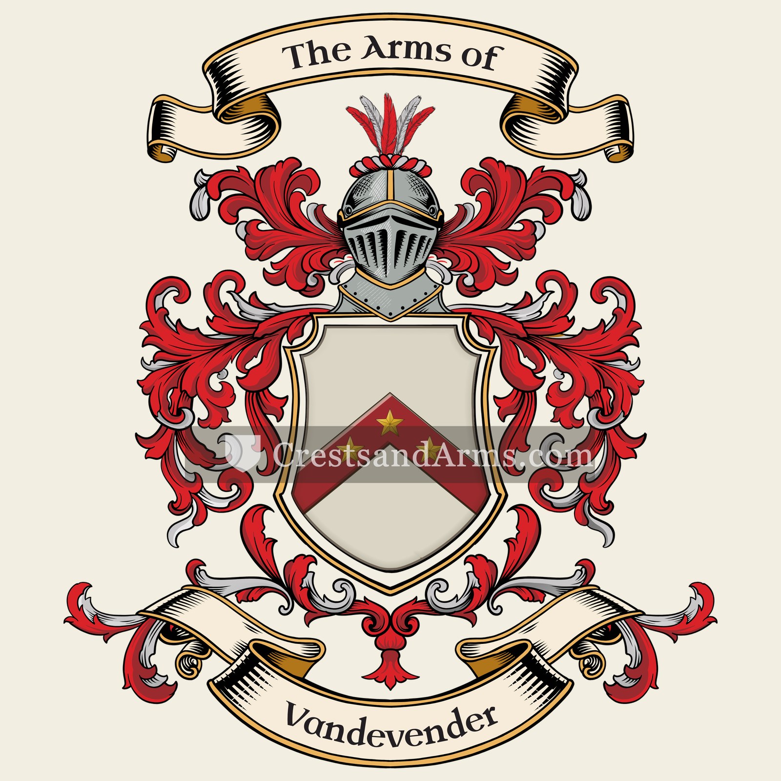 The Vandevender coat of arms, drawn from the recorded blazon