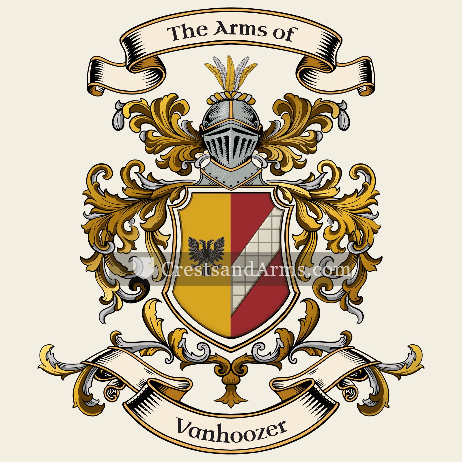 The Vanhoozer coat of arms, drawn from the recorded blazon