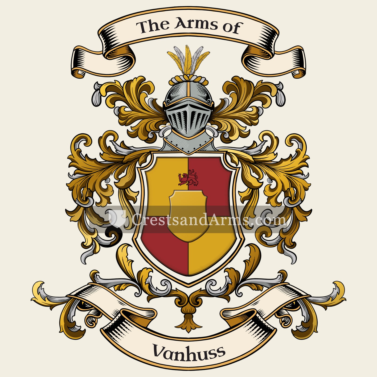 The Vanhuss coat of arms, drawn from the recorded blazon