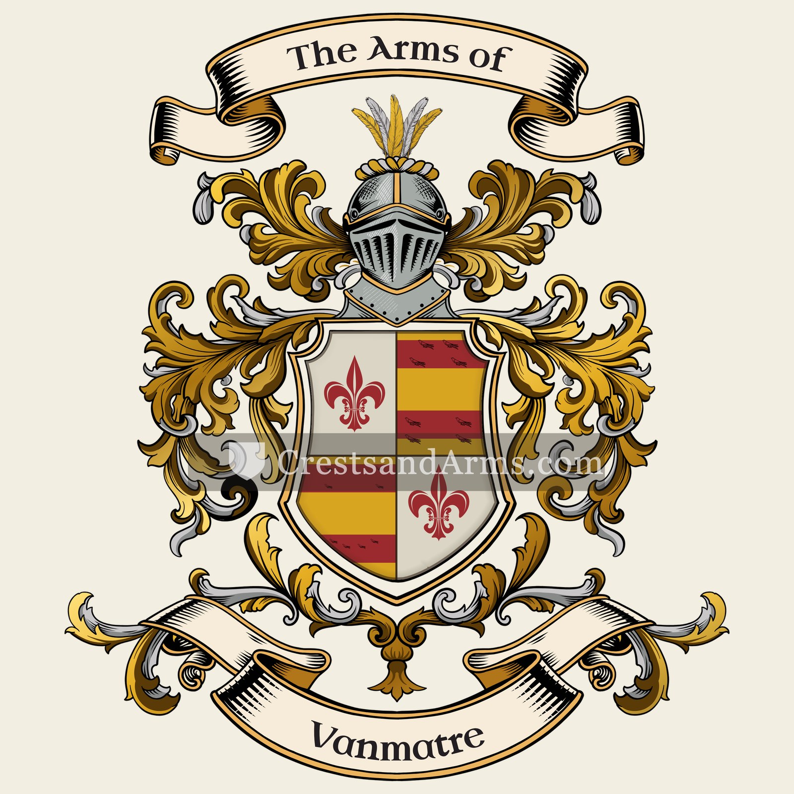 The Vanmatre coat of arms, drawn from the recorded blazon