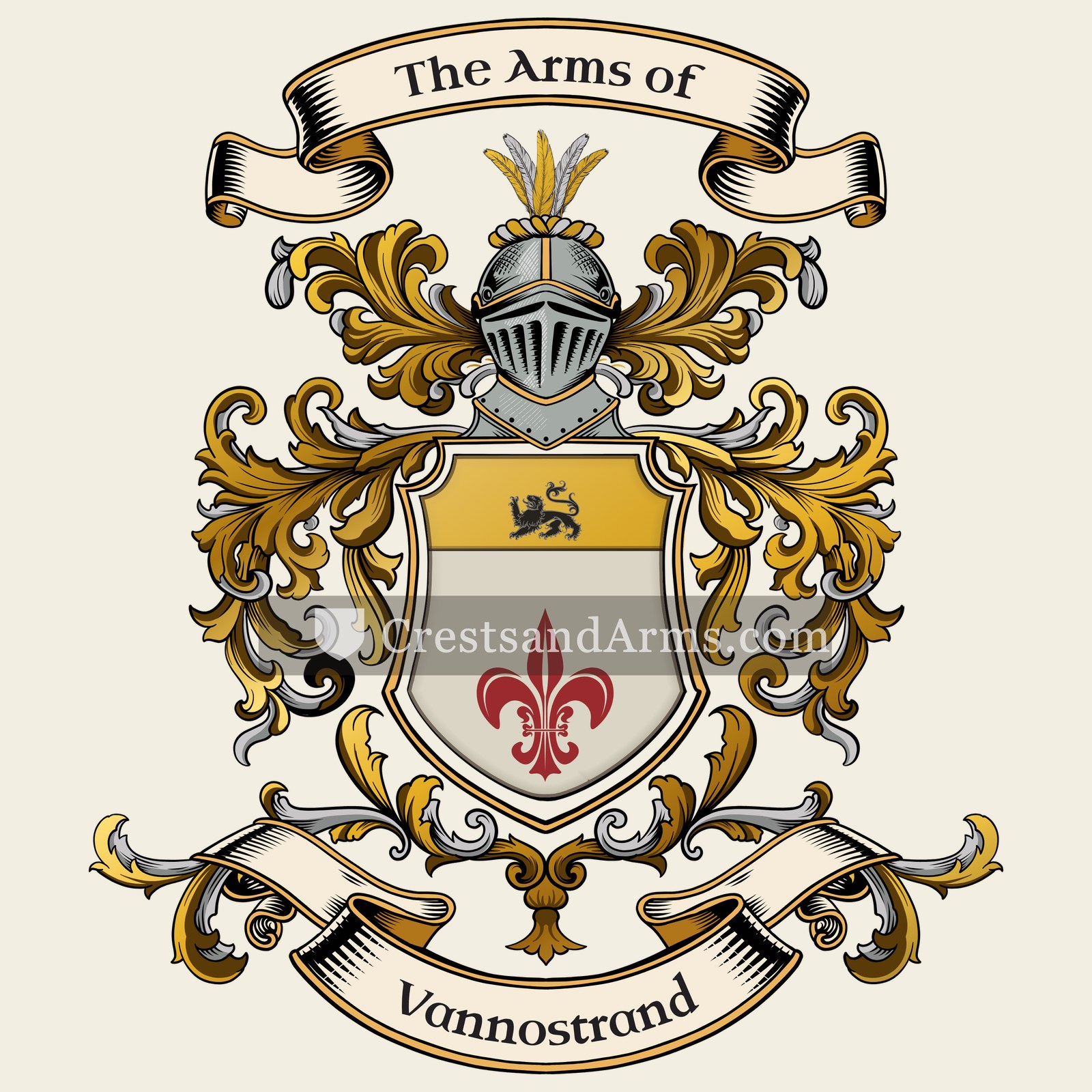 The Vannostrand coat of arms, drawn from the recorded blazon