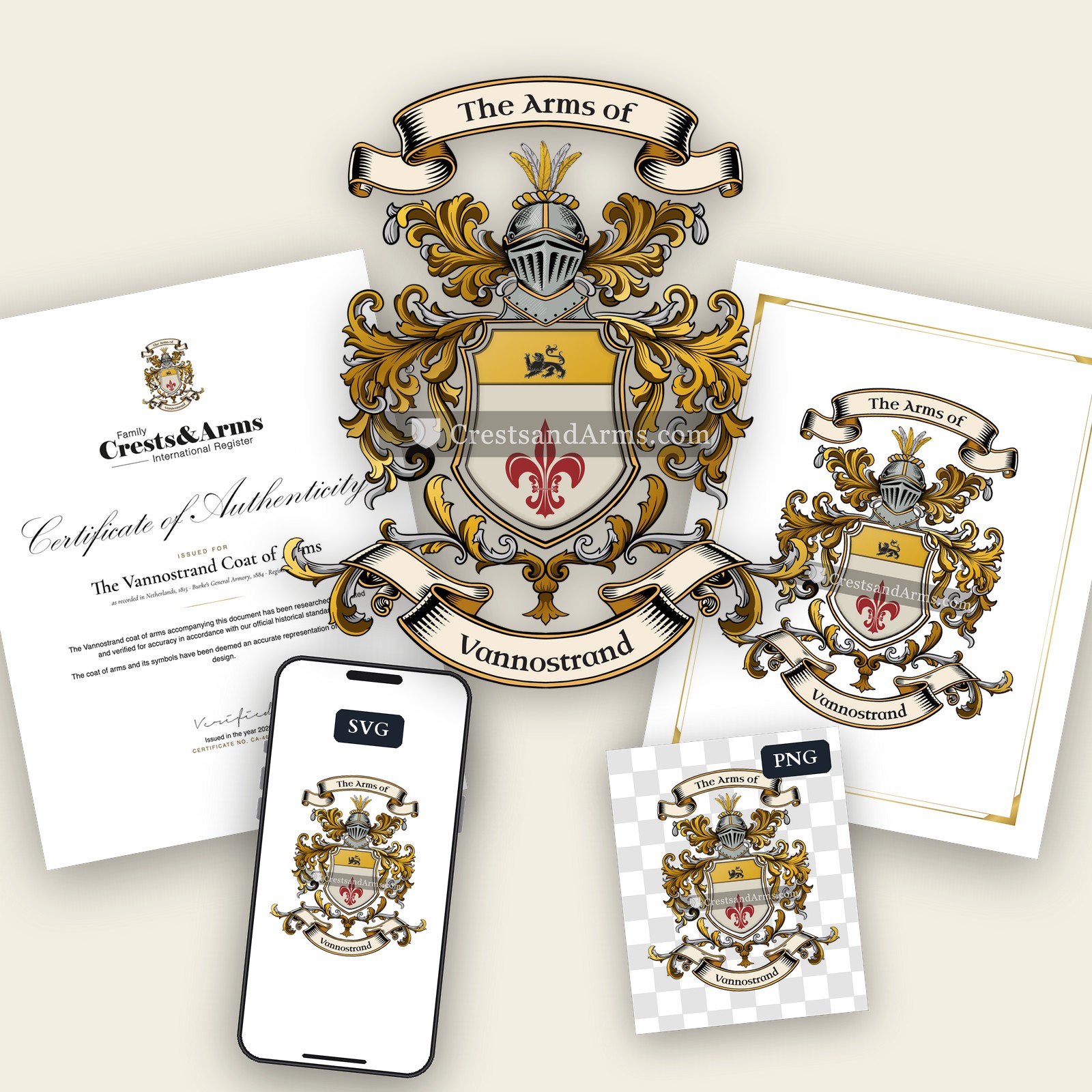 The Vannostrand arms on the coat of arms — digital pack