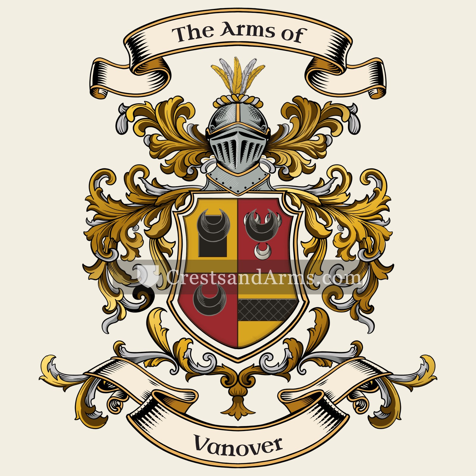 The Vanover coat of arms, drawn from the recorded blazon