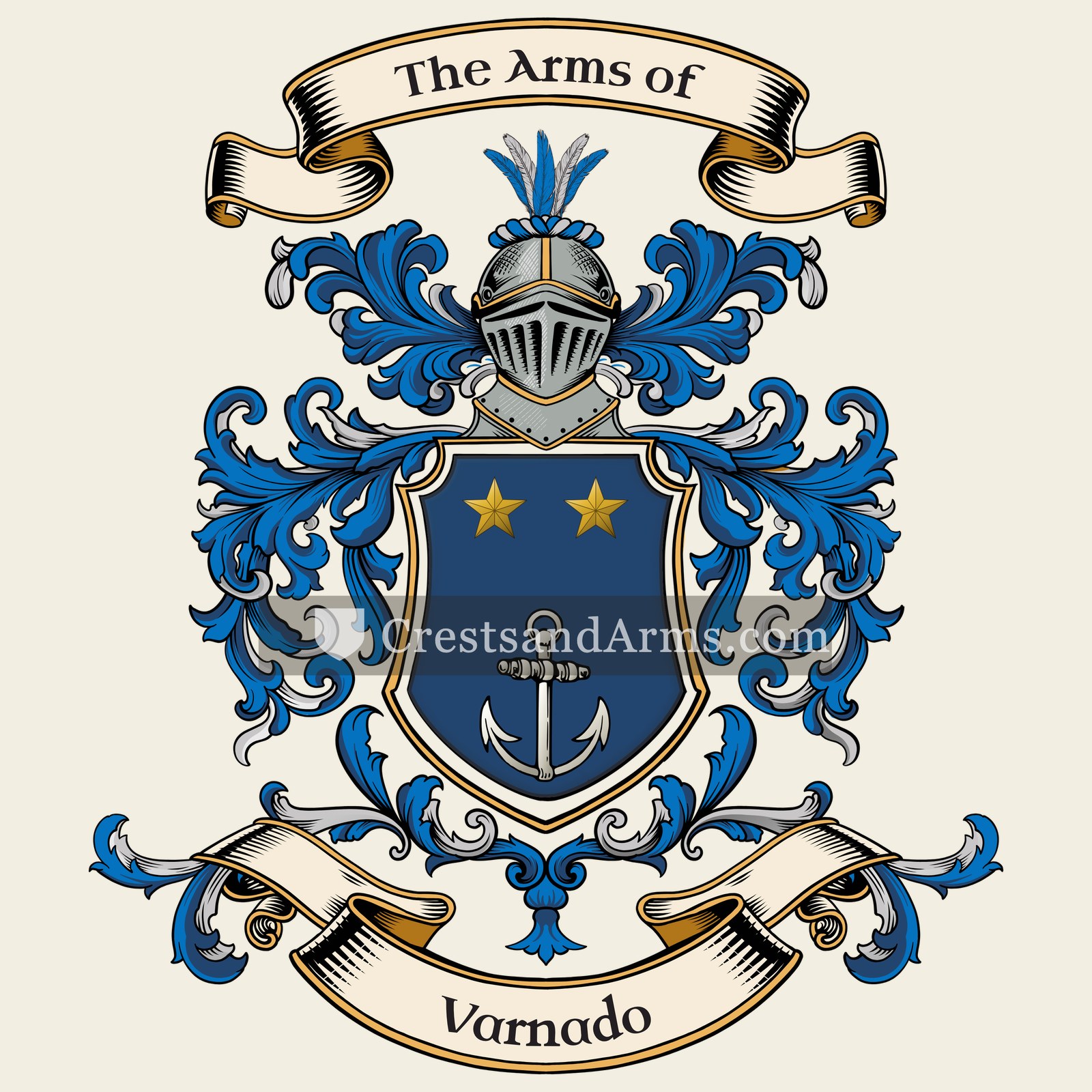 The Varnado coat of arms, drawn from the recorded blazon
