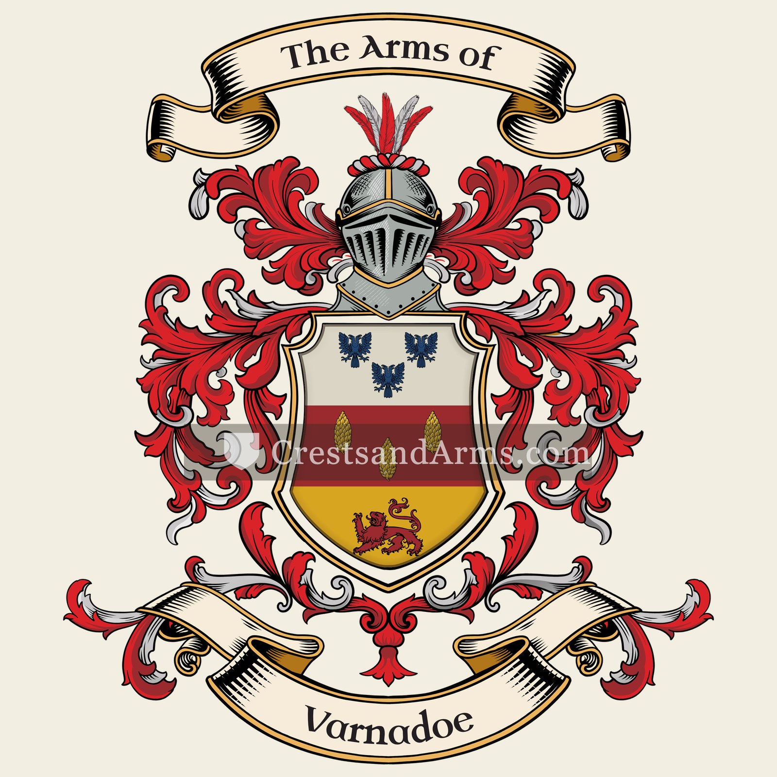 The Varnadoe coat of arms, drawn from the recorded blazon