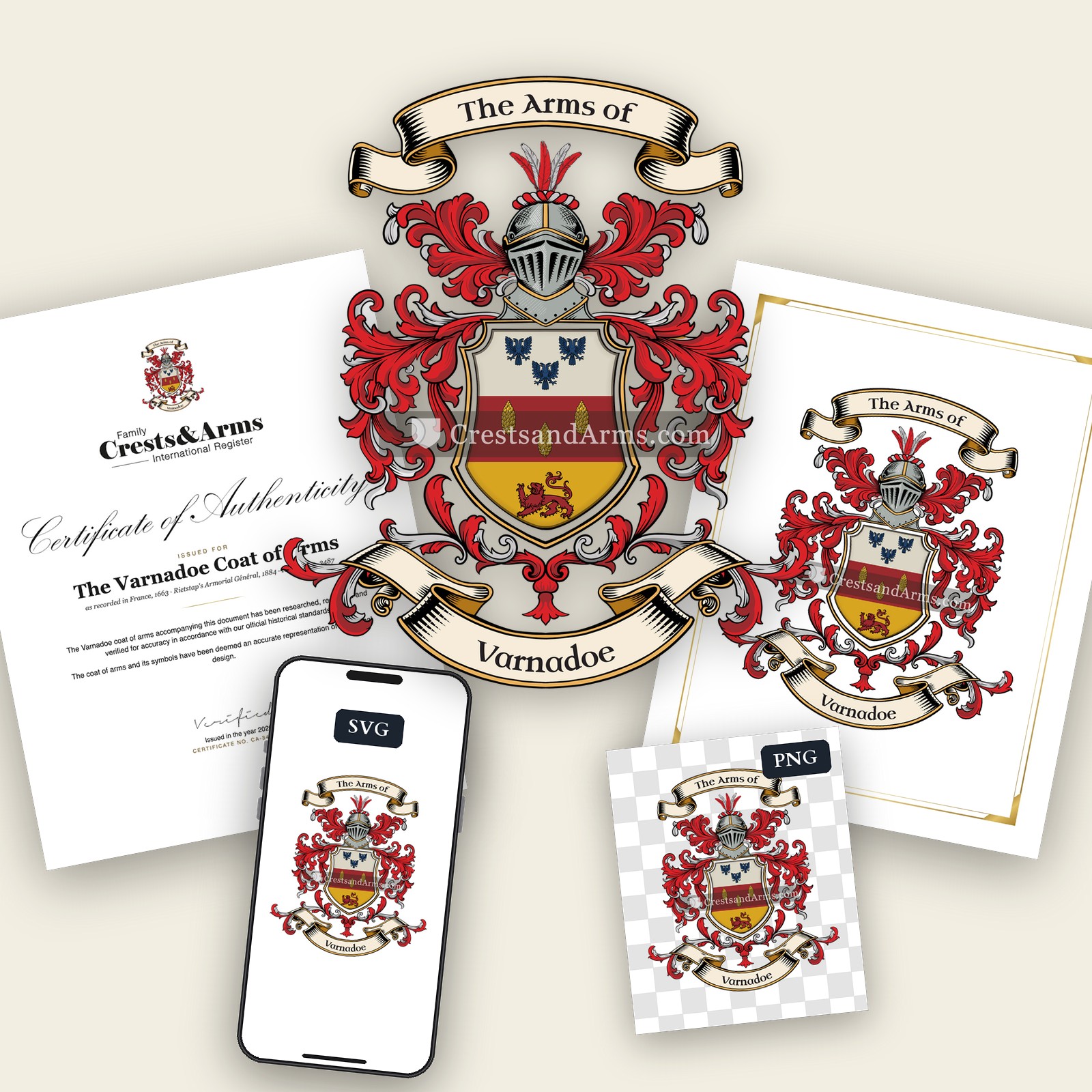 The Varnadoe arms on the coat of arms — digital pack