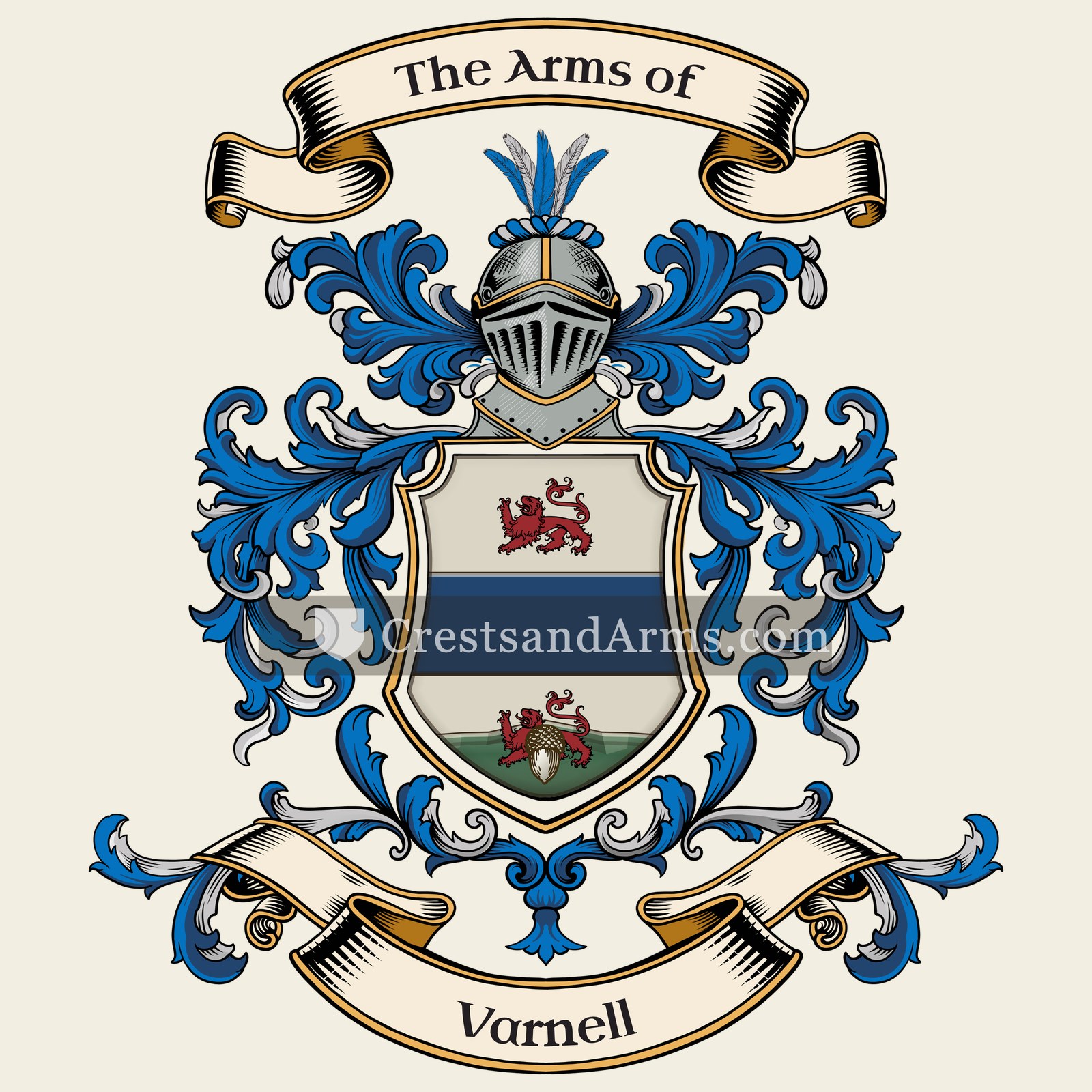 The Varnell coat of arms, drawn from the recorded blazon
